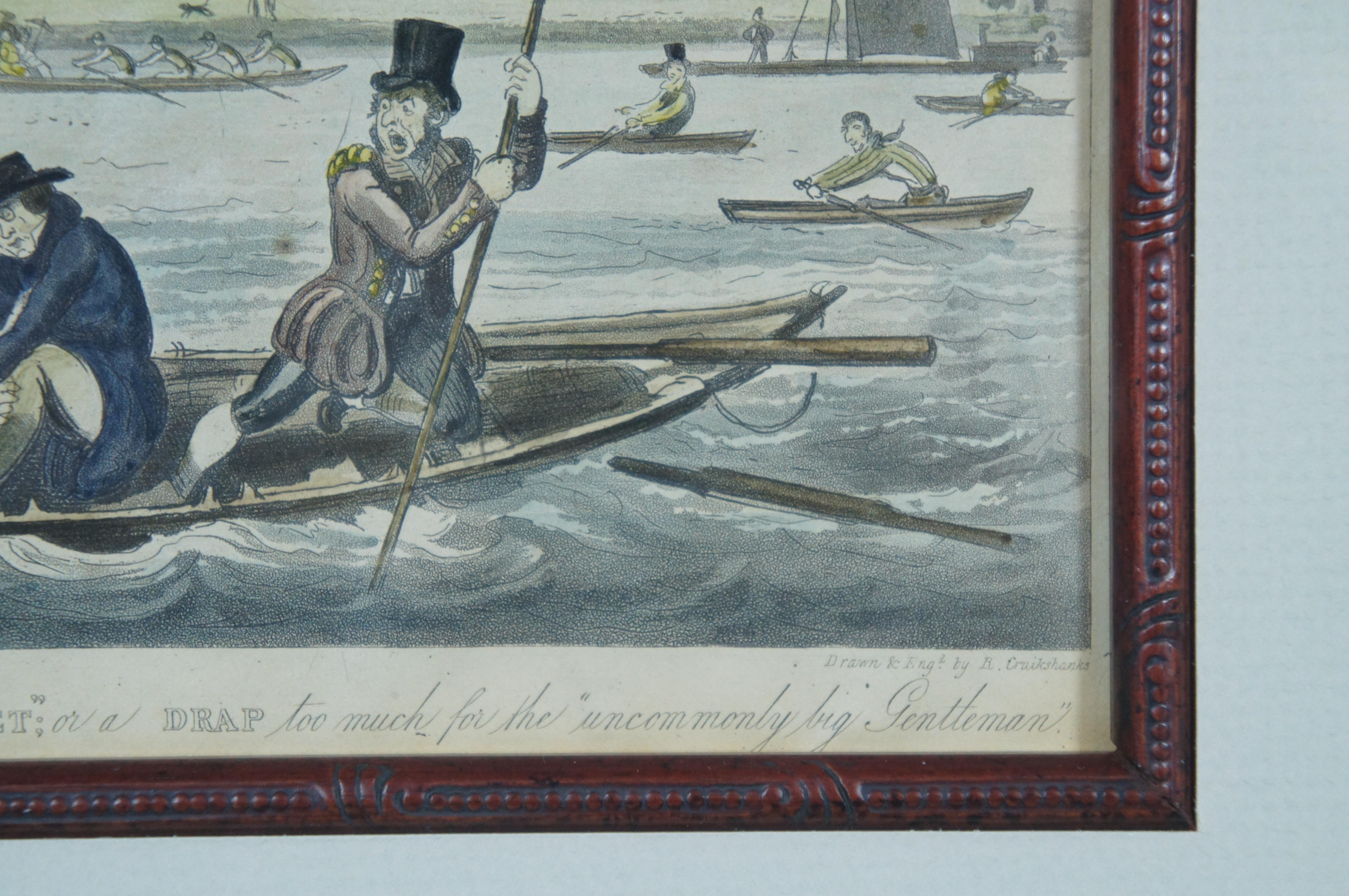 Antique Robert Cruikshank Life on Water Symptoms Heavy Whet Satirical Engraving 4