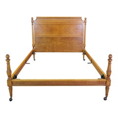 Antique Robert Irwin French Louis XVI Neoclassical Satinwood Full Size Bed Frame