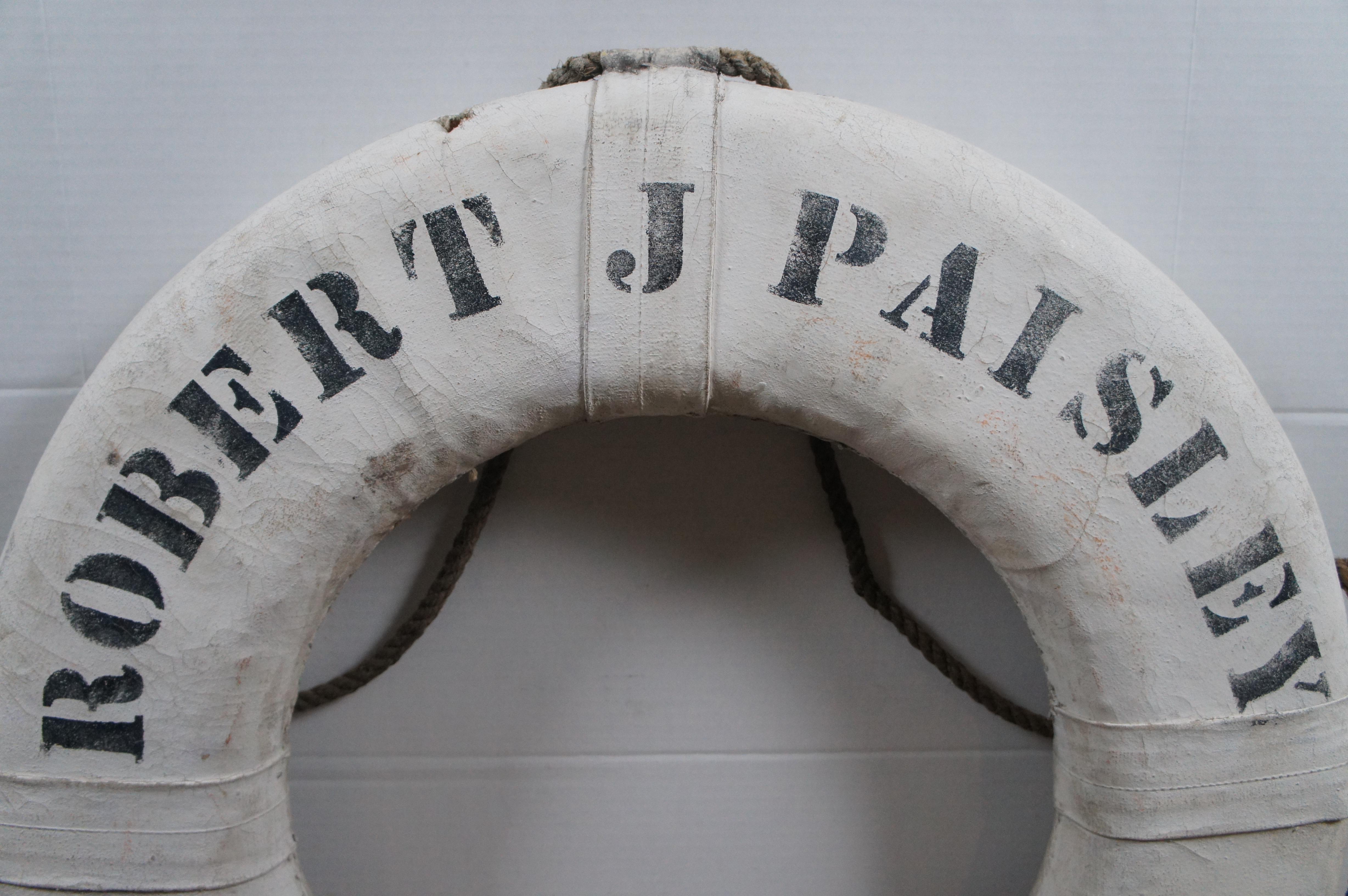 Canvas Antique Robert J Paisley Nautical Maritime White Ship Boat Life Preserver Ring 3 For Sale