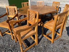 Antique Robert "Mouseman" Thompson Octagonal Oak Dining Table & Eight Chairs