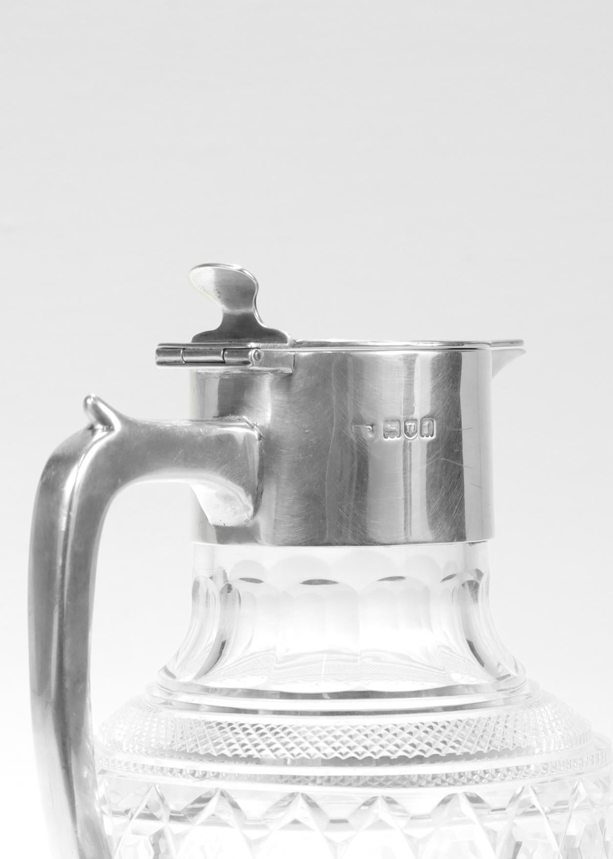 Antigua jarra Robert Pringle de cristal tallado eduardiano y plata de ley para vino clarete en venta 5