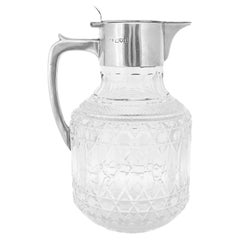 Antica caraffa da vino Claret in vetro tagliato e argento sterling di Robert Pringle Edwardian