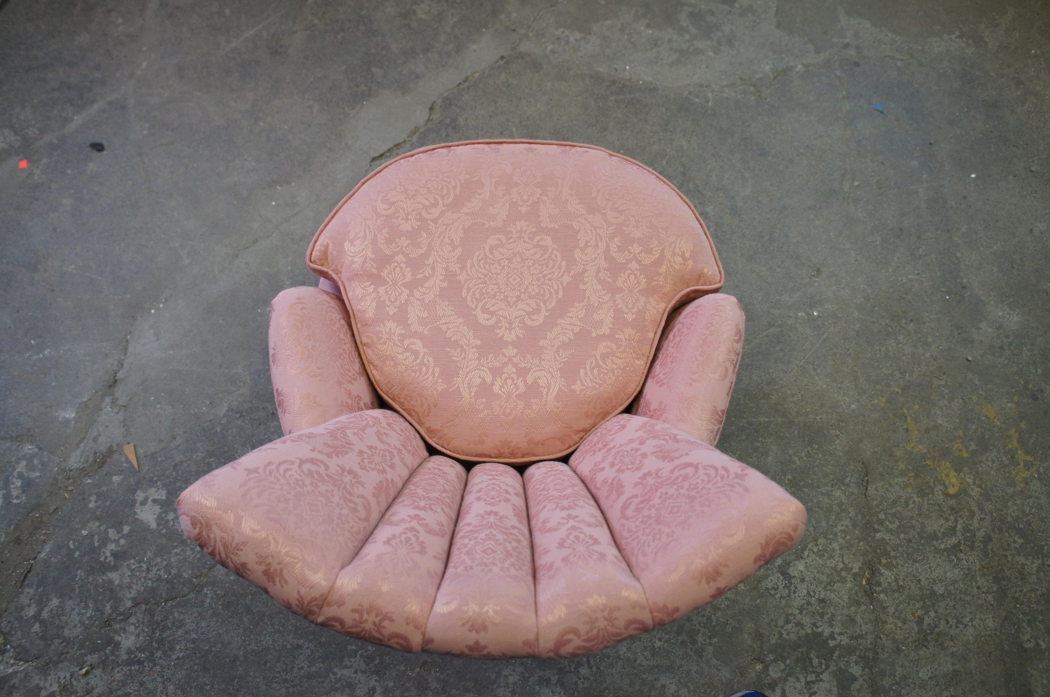 Antique Robert W Irwin French Provincial Channel Back Vanity Chair Pink Brocade 5