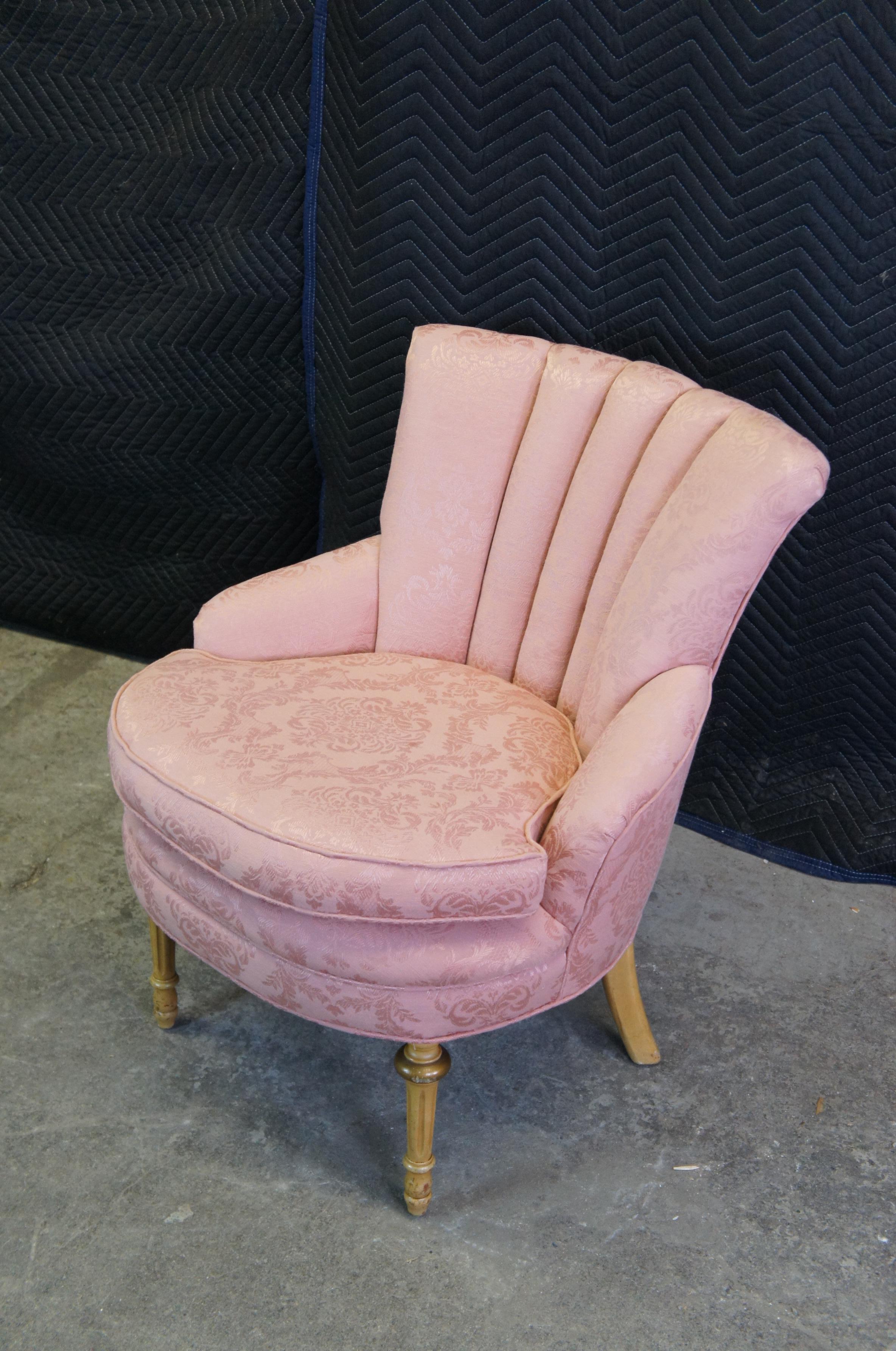 Antique Robert W Irwin French Provincial Channel Back Vanity Chair Pink Brocade 7