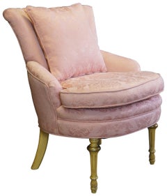 Antique Robert W Irwin French Provincial Channel Back Vanity Chair Pink Brocade