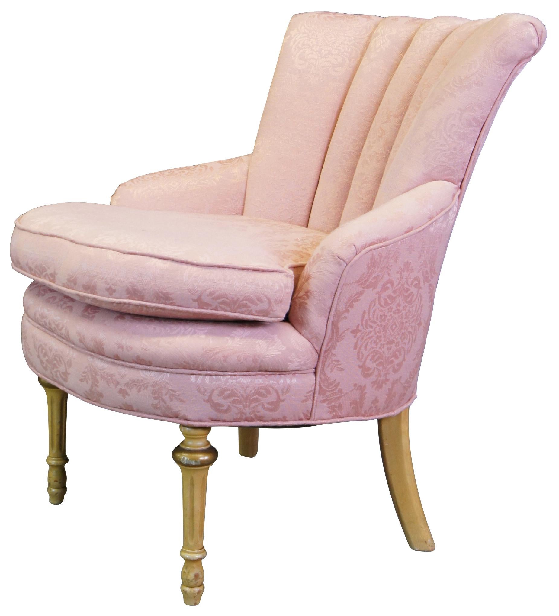 Antique Robert W Irwin French Provincial Channel Back Vanity Chair Pink Brocade In Good Condition In Dayton, OH