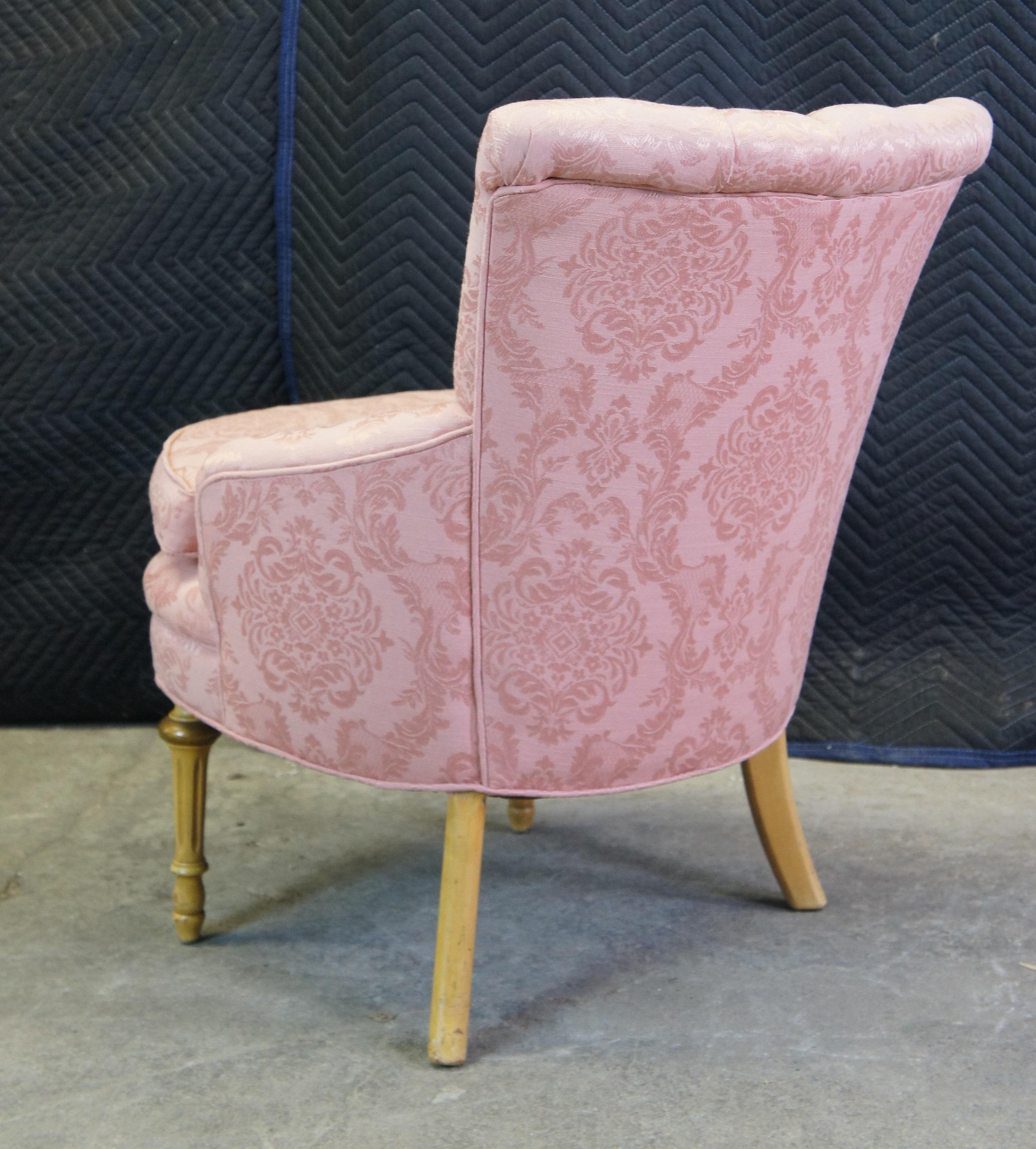 Mid-20th Century Antique Robert W Irwin French Provincial Channel Back Vanity Chair Pink Brocade