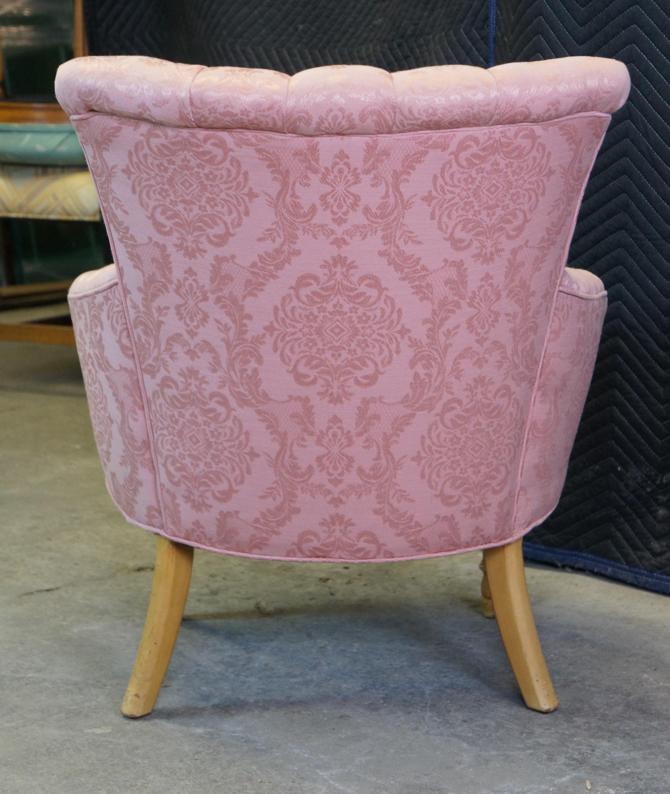 Upholstery Antique Robert W Irwin French Provincial Channel Back Vanity Chair Pink Brocade