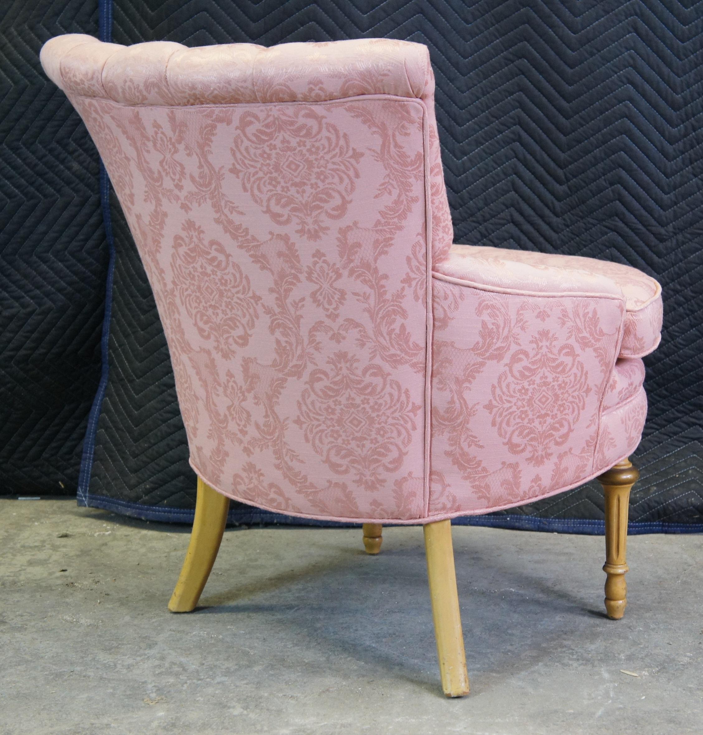 Antique Robert W Irwin French Provincial Channel Back Vanity Chair Pink Brocade 1