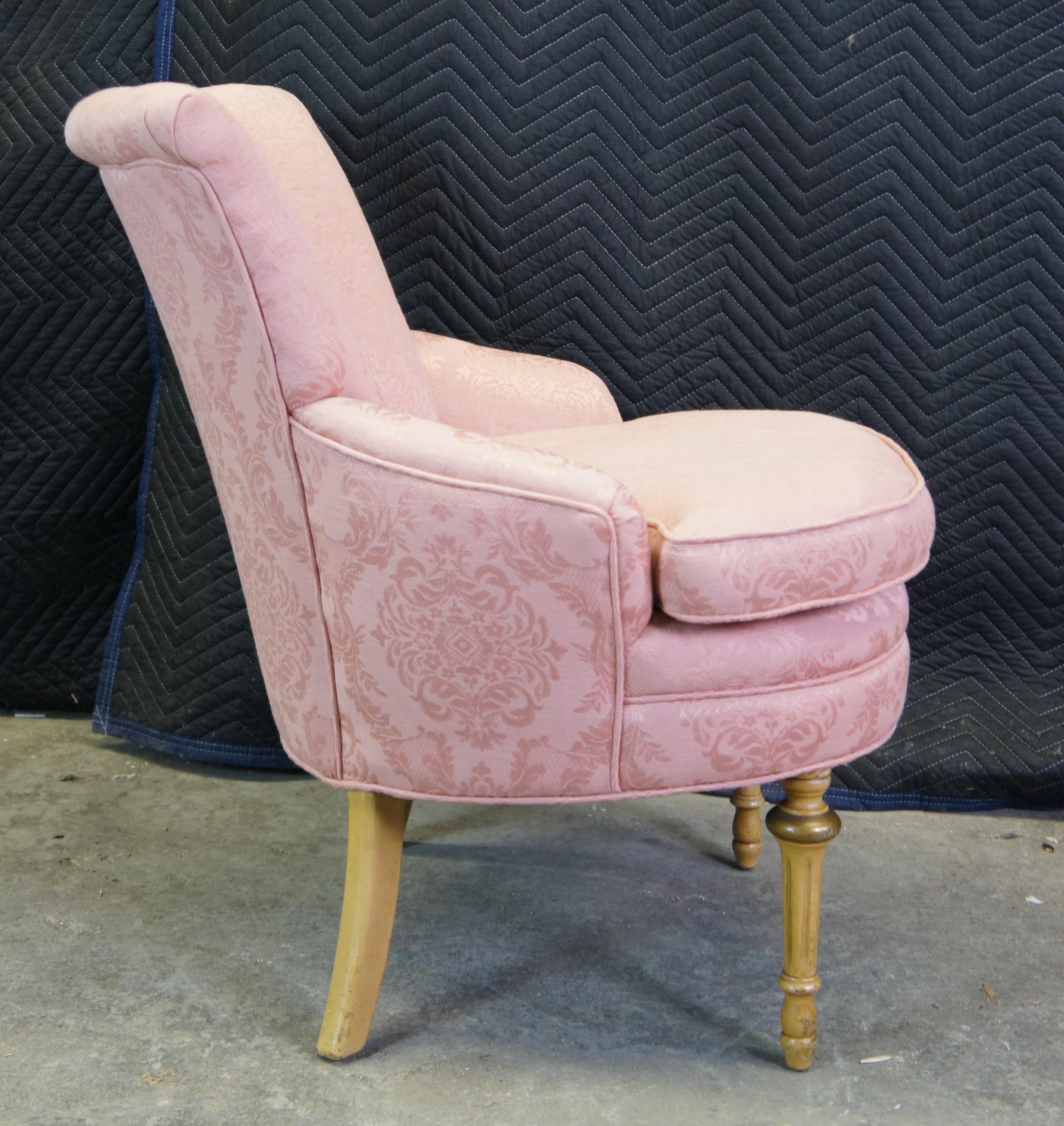 Antique Robert W Irwin French Provincial Channel Back Vanity Chair Pink Brocade 2