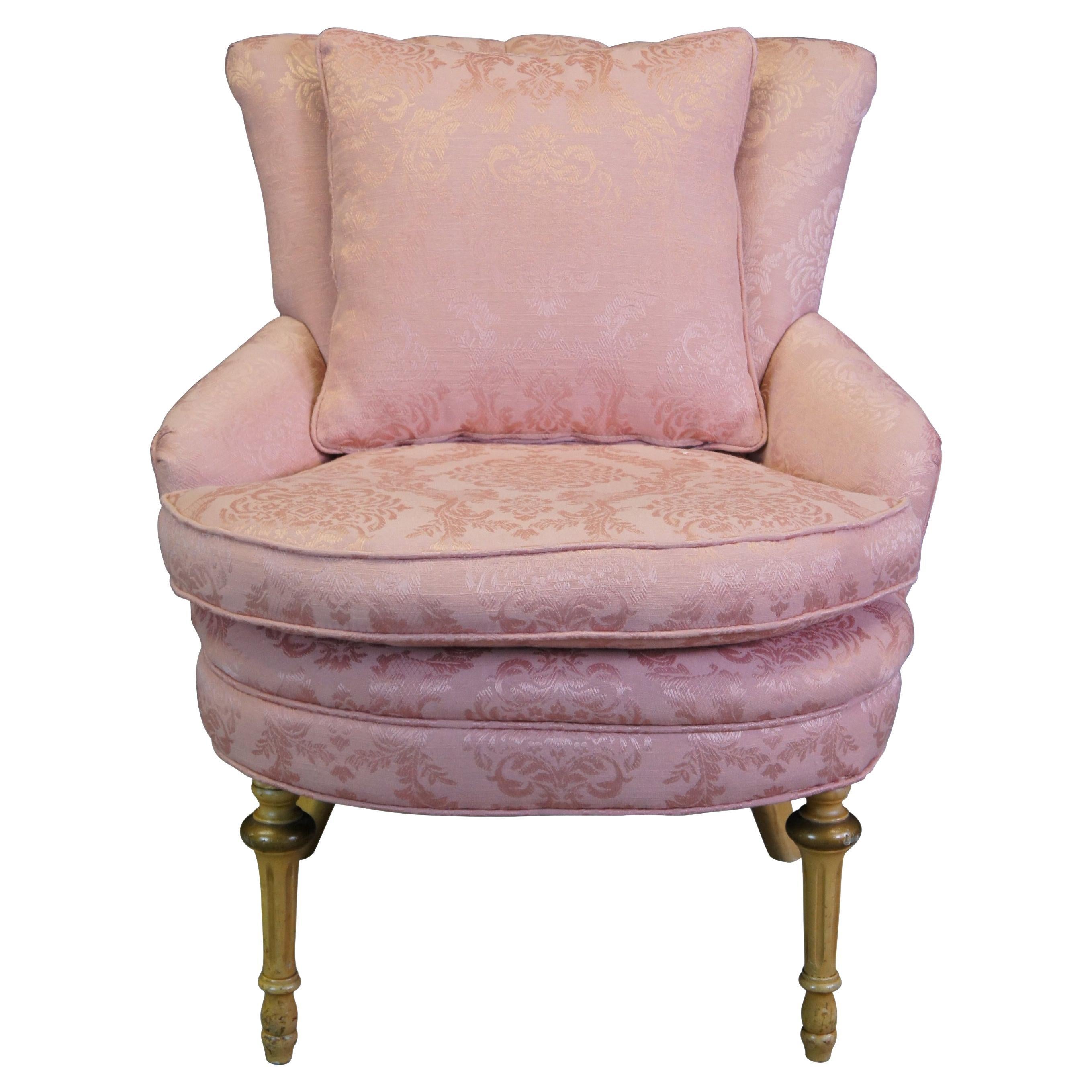 Antique Robert W Irwin French Provincial Channel Back Vanity Chair Pink Brocade