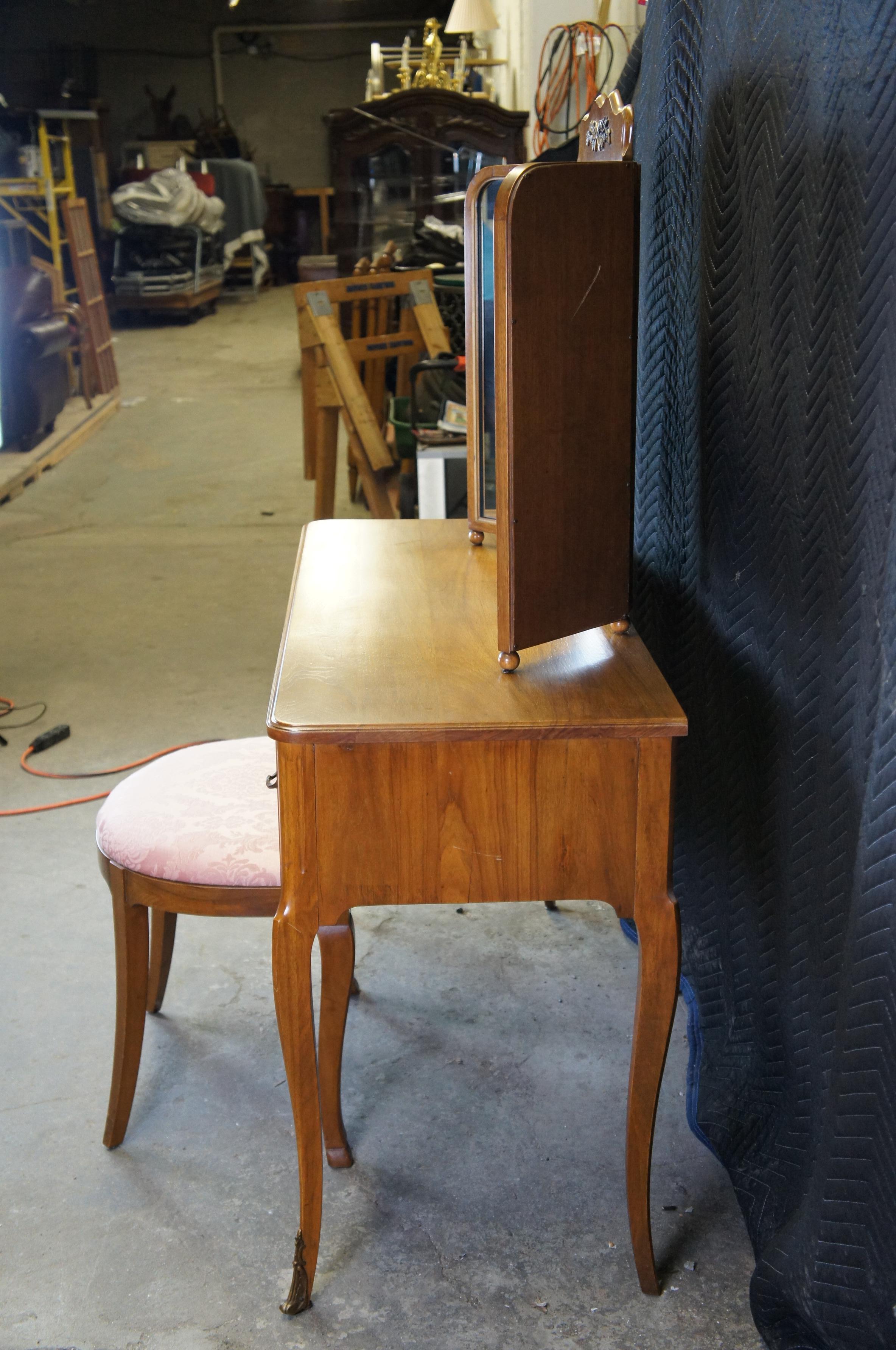 Antique Robert W Irwin Louis XV French Walnut Vanity Dressing Table Desk & Chair 4