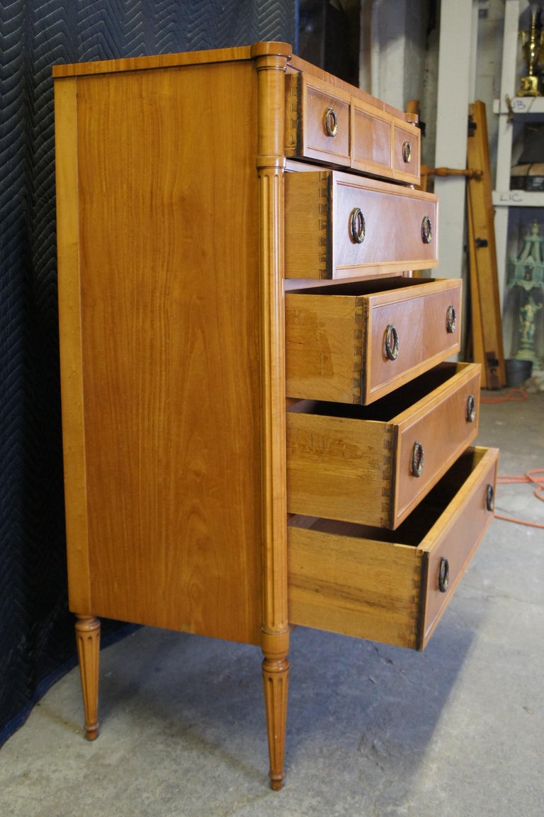 Antique Robert W Irwin Louis XVI Satinwood Tallboy Dresser Chest of