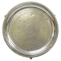 Antique Roberts & Belk Greek Classical Silver Plated 8" Footed Salver Tray Dish