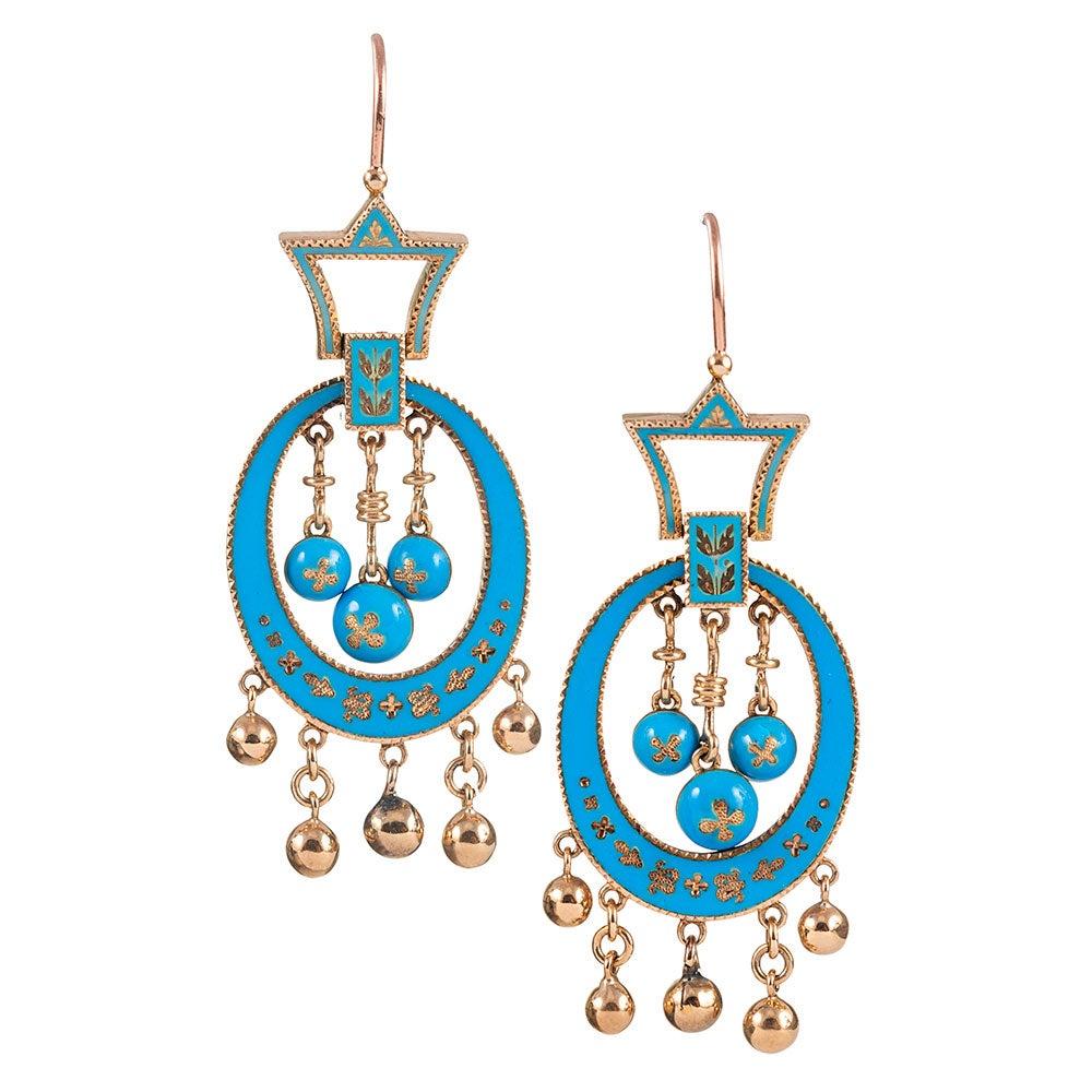 Antique Robin’s Egg Blue Enamel Fringe Earrings