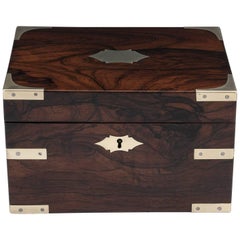 Antique Robust Brass Bound Mahogany Jewelry Box, 19th Century Antique Robust Brass Bound Mahogany Jewelry Box, 19th Century