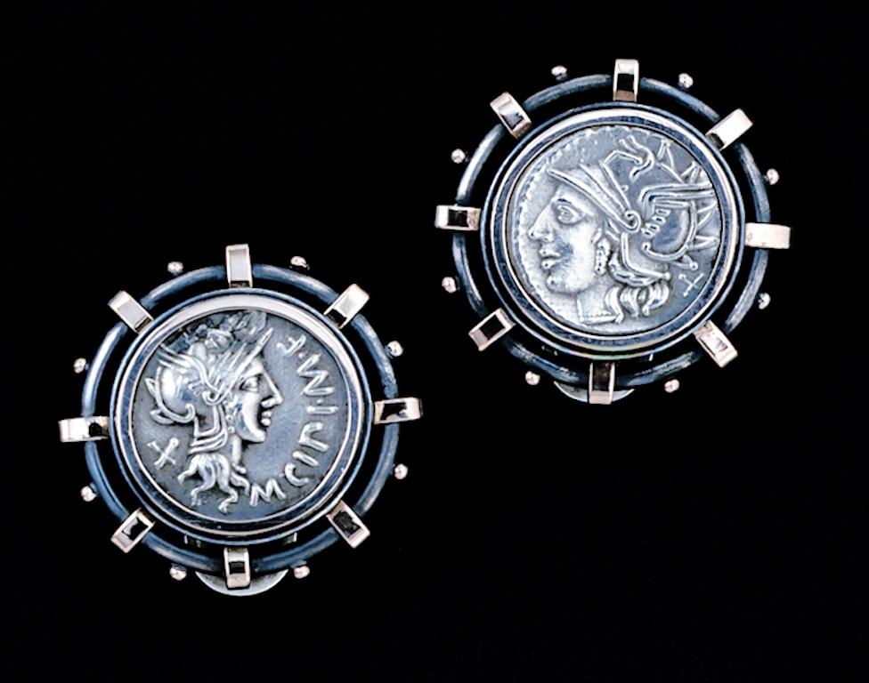Antique Rocchegghianni Cufflinks Archaeological Style Coins Silver Rome For Sale 4