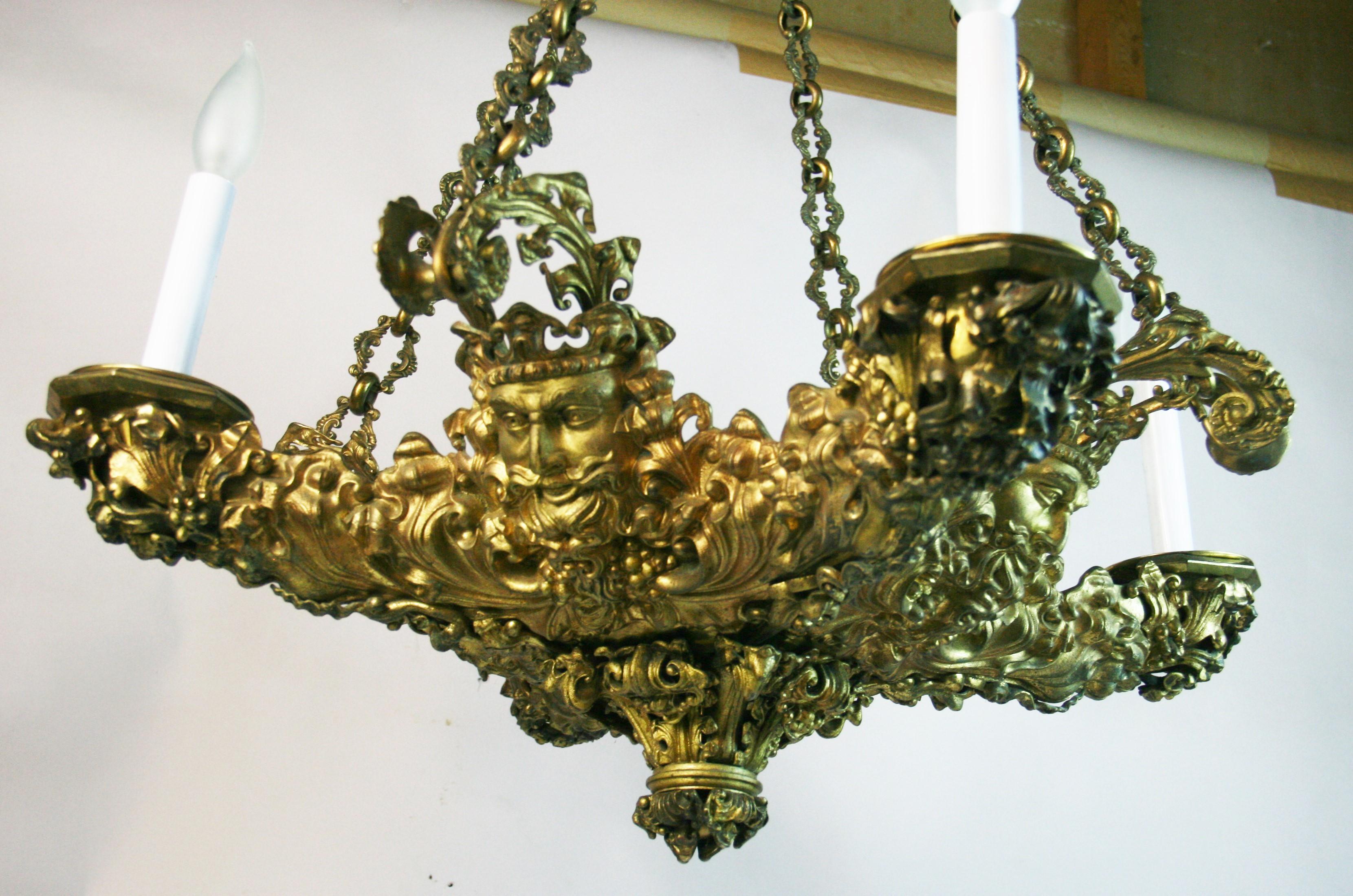 Antique Rocco Gilt Bronze Figural Chandelier For Sale 8