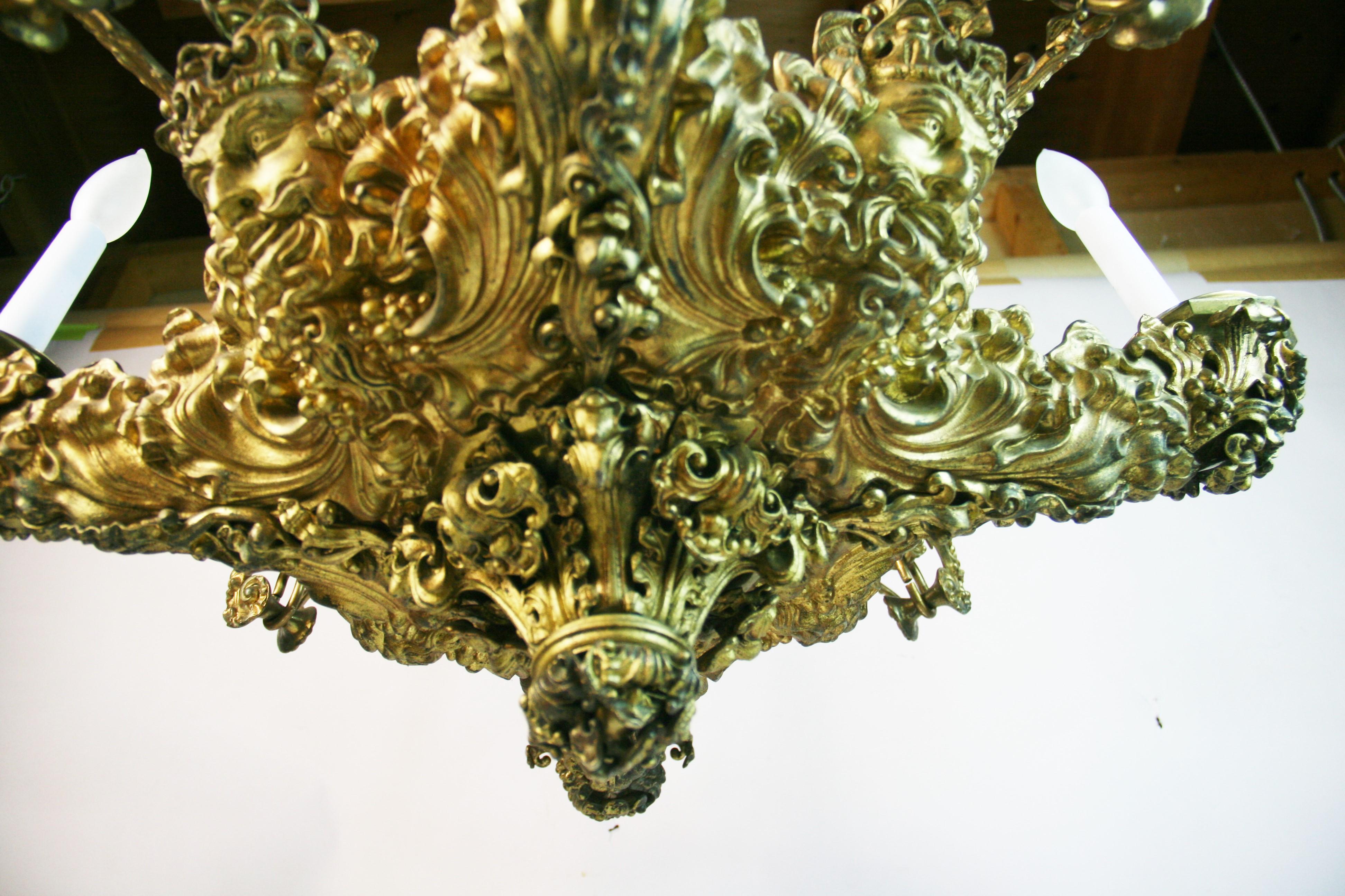 Antique Rocco Gilt Bronze Figural Chandelier For Sale 9