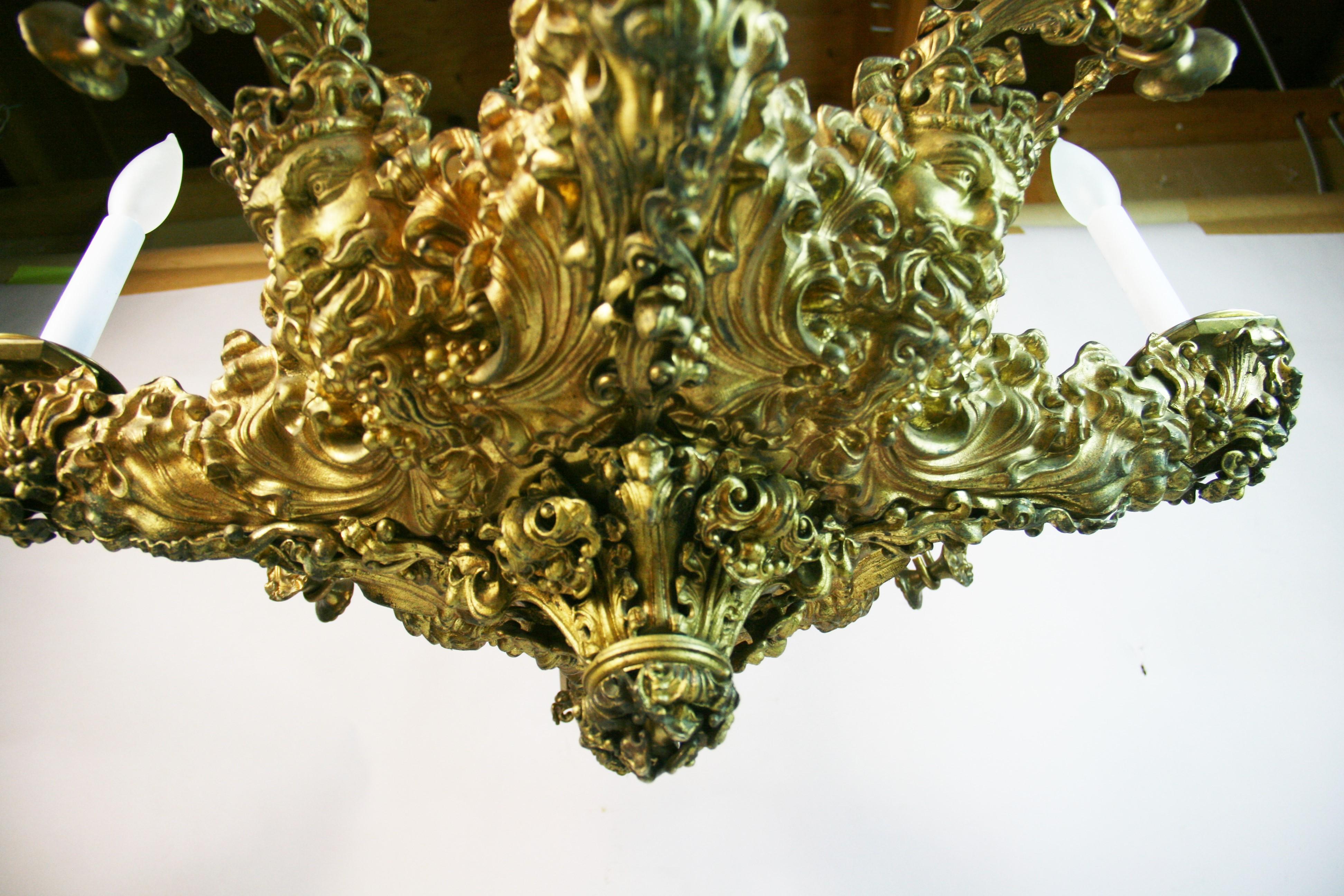 Antique Rocco Gilt Bronze Figural Chandelier For Sale 10
