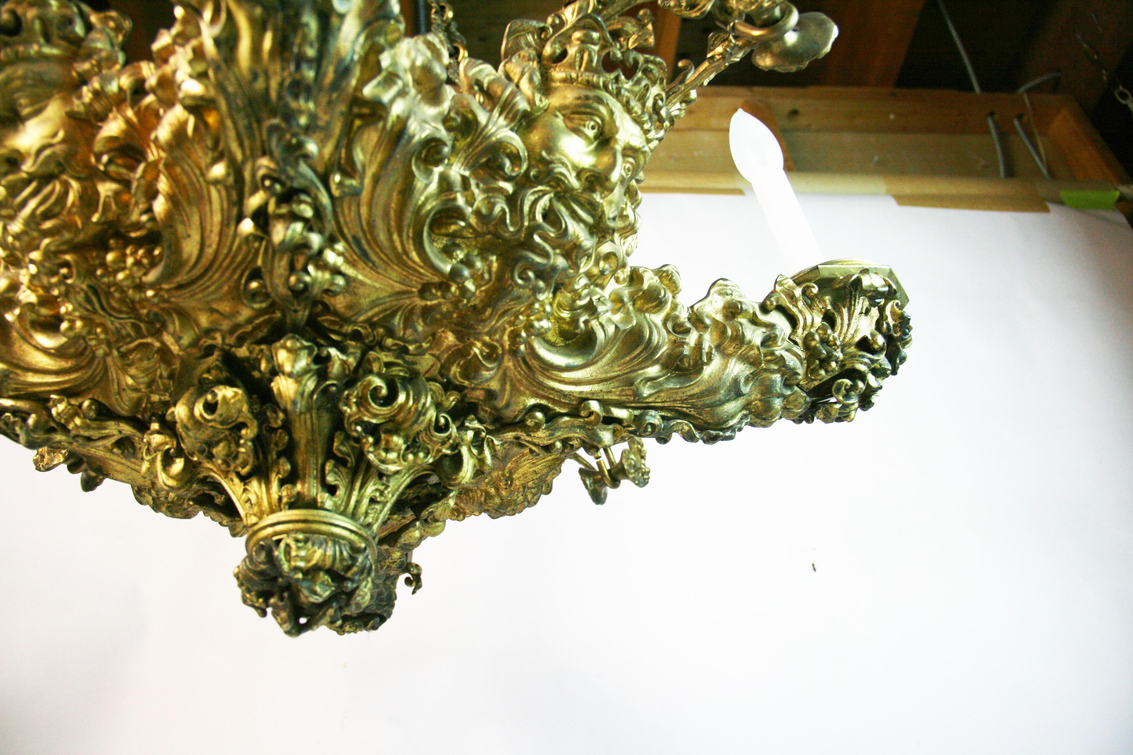 Antique Rocco Gilt Bronze Figural Chandelier For Sale 11