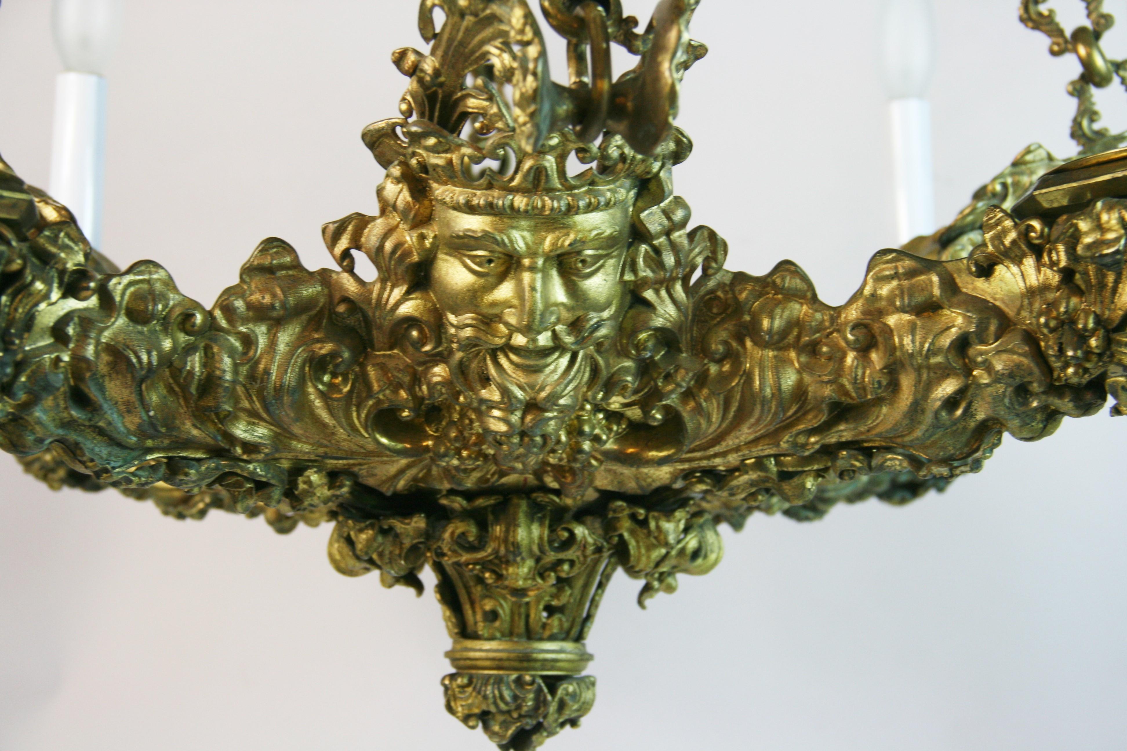 Early 20th Century Antique Rocco Gilt Bronze Figural Chandelier For Sale