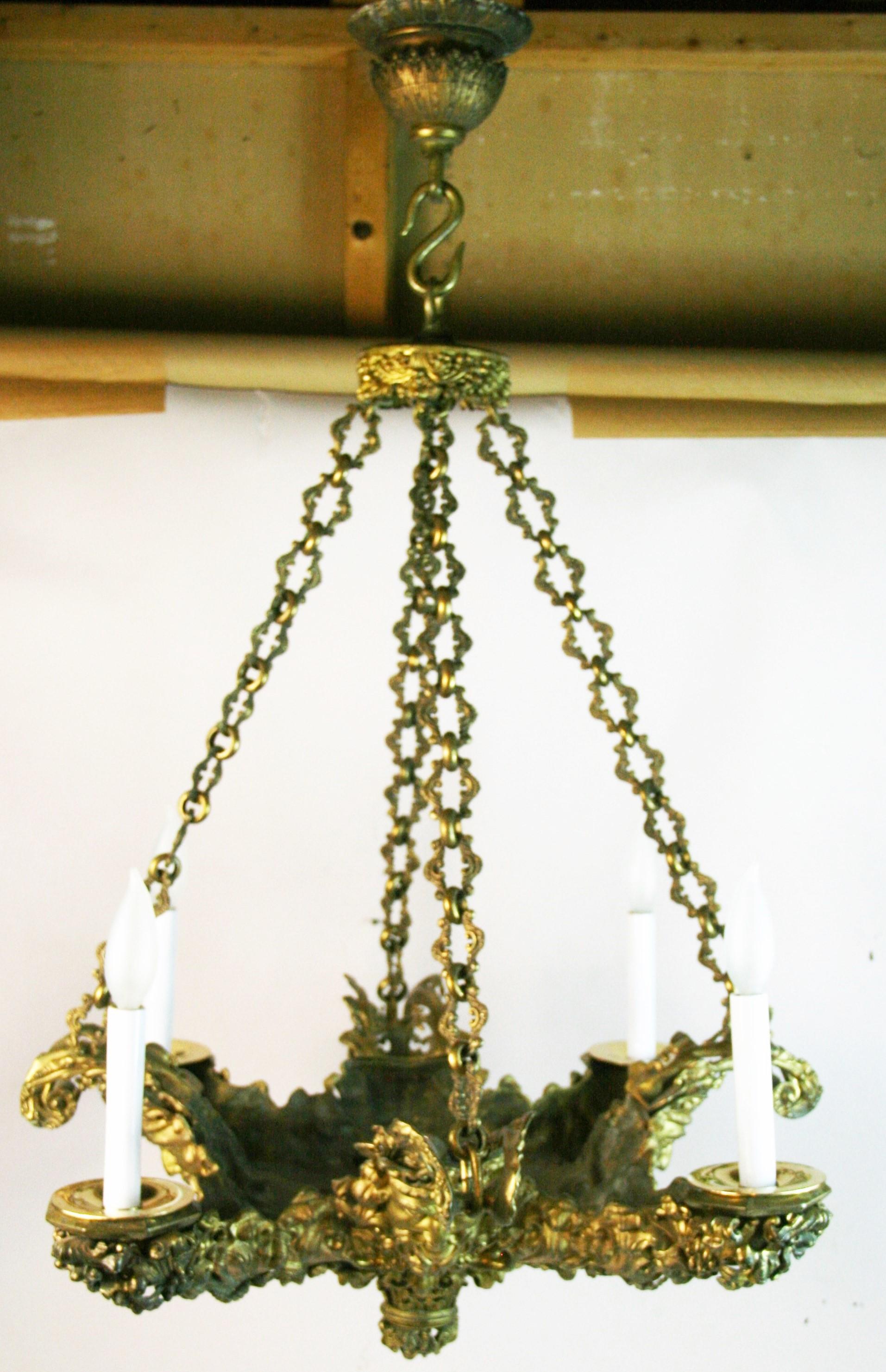 Antique Rocco Gilt Bronze Figural Chandelier For Sale 1
