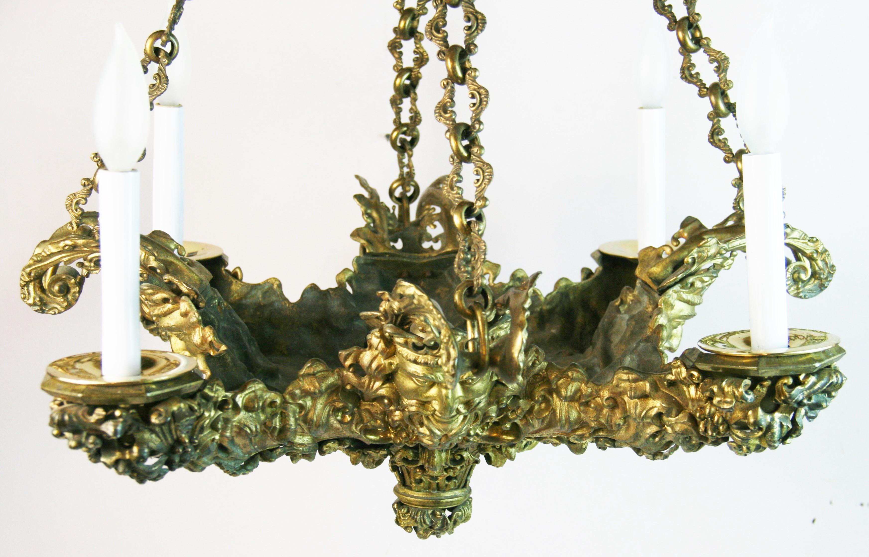 Antique Rocco Gilt Bronze Figural Chandelier For Sale 3
