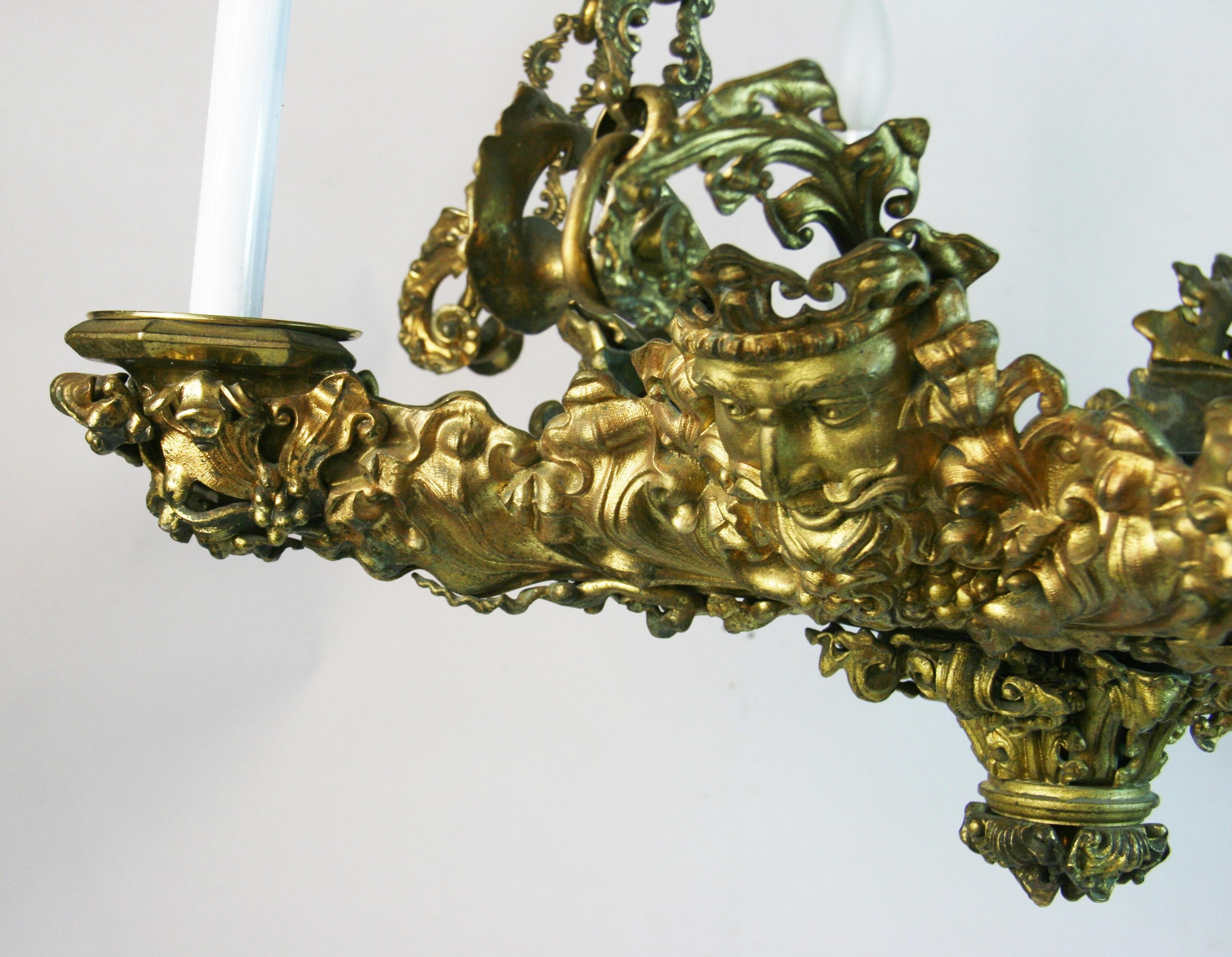 Antique Rocco Gilt Bronze Figural Chandelier For Sale 5