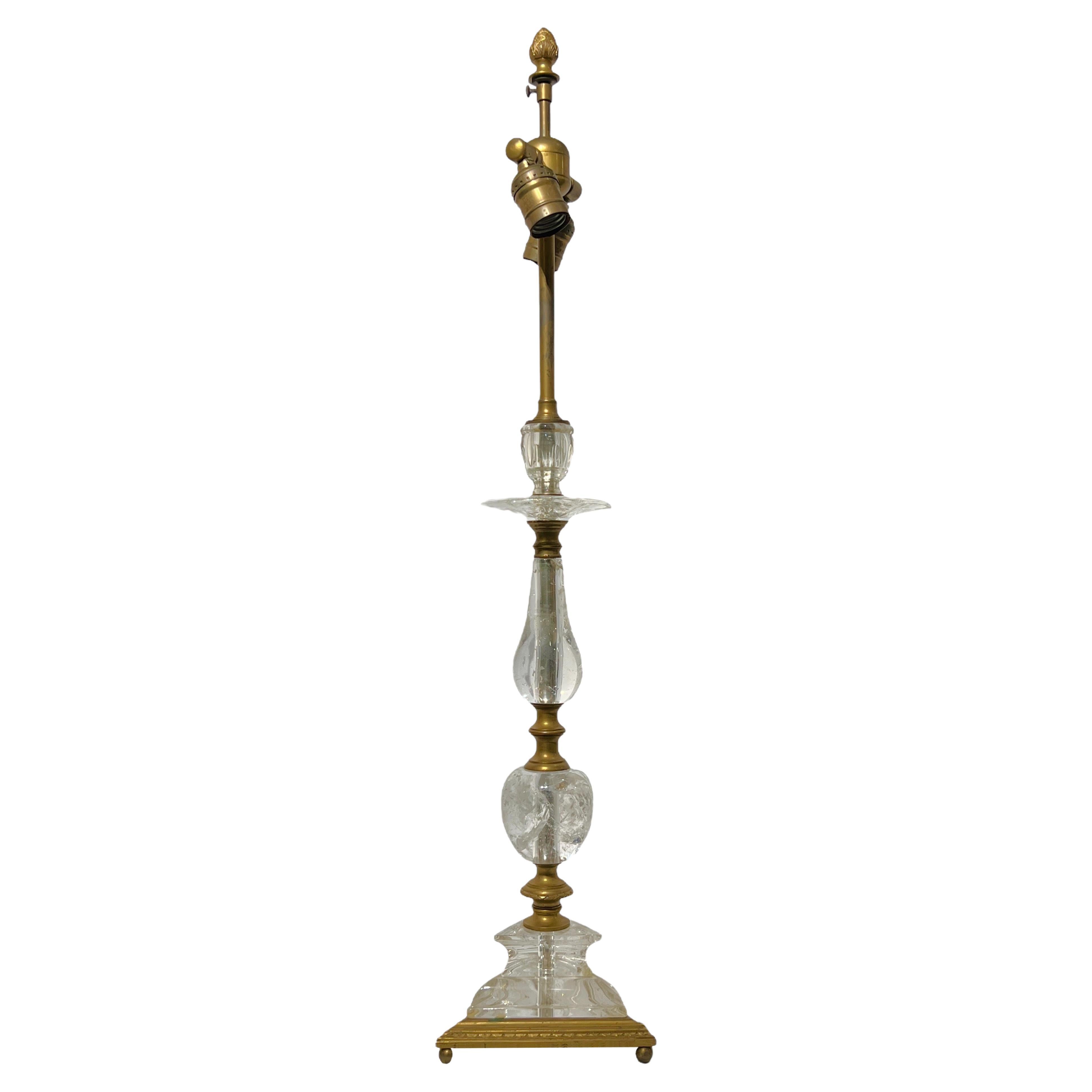 Antique Rock Crystal and Bronze Table Lamp Attributed to Caldwell