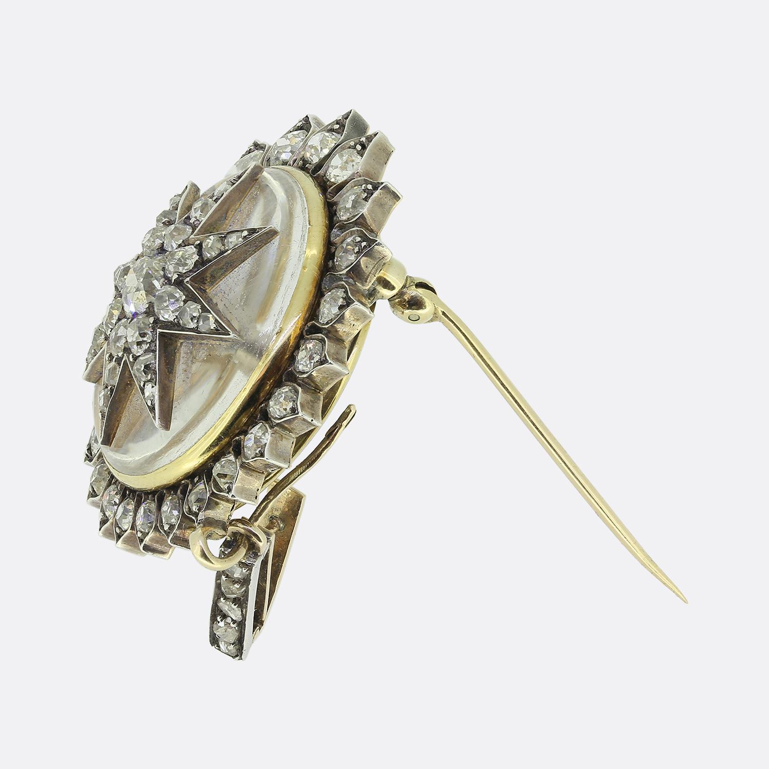 Victorian Antique Rock Crystal and Diamond Fob Brooch For Sale