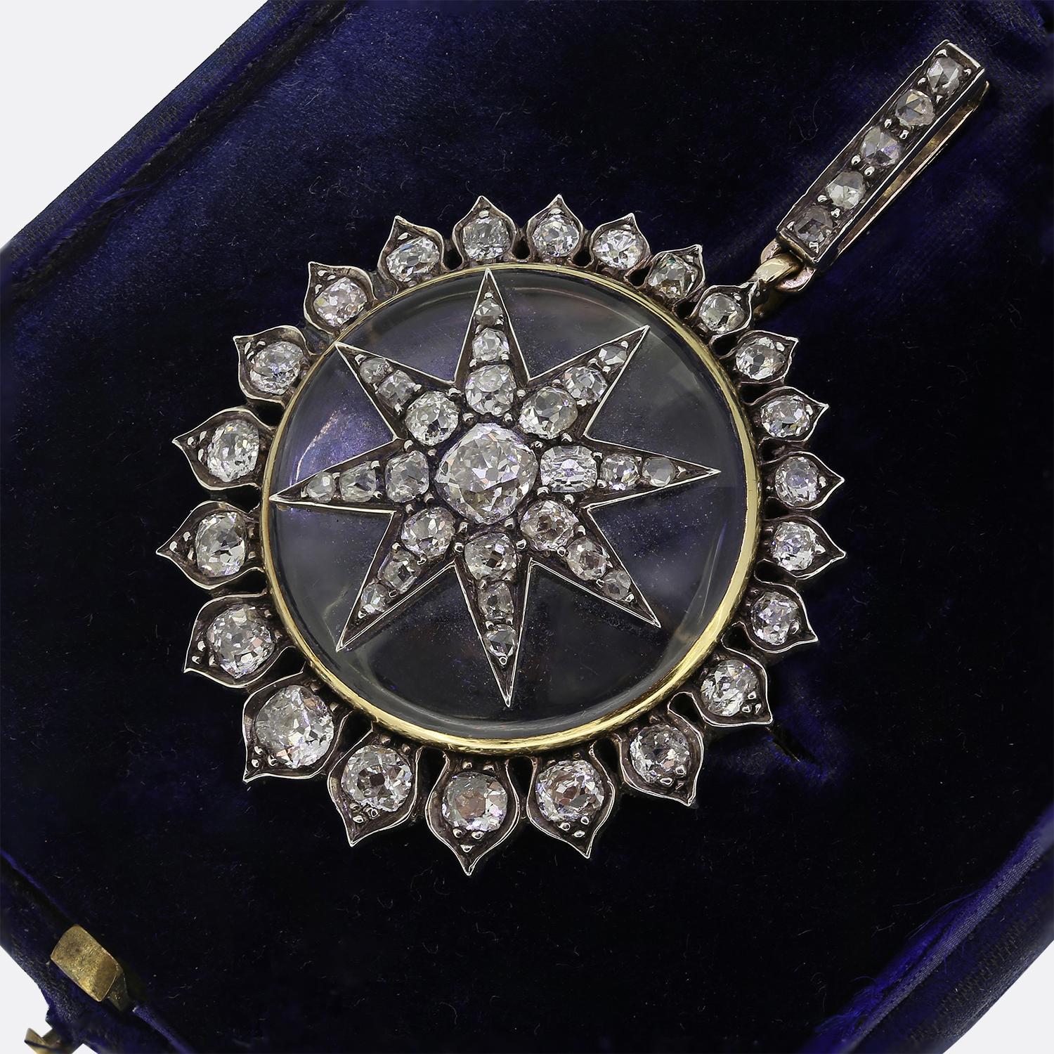 Old Mine Cut Antique Rock Crystal and Diamond Fob Brooch For Sale