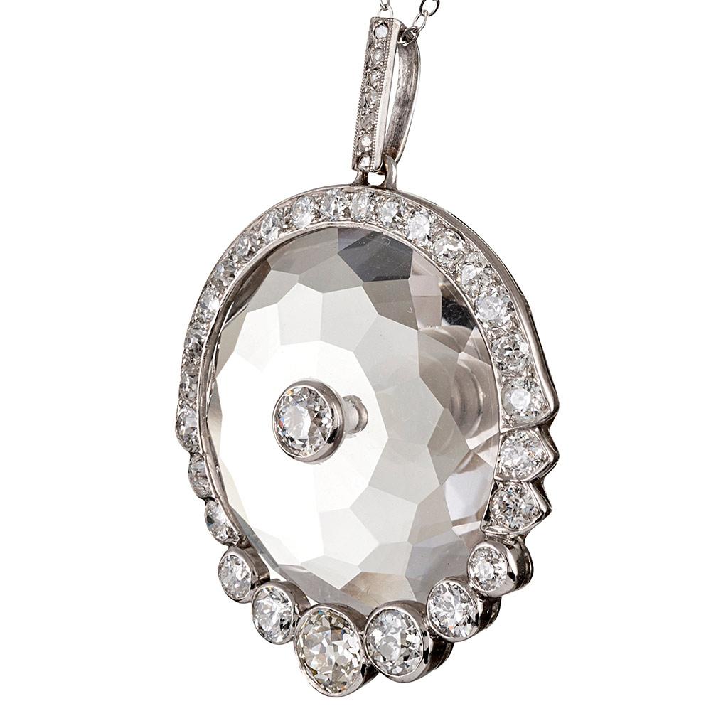 Antique Rock Crystal and Diamond Pendant In Good Condition In Carmel-by-the-Sea, CA