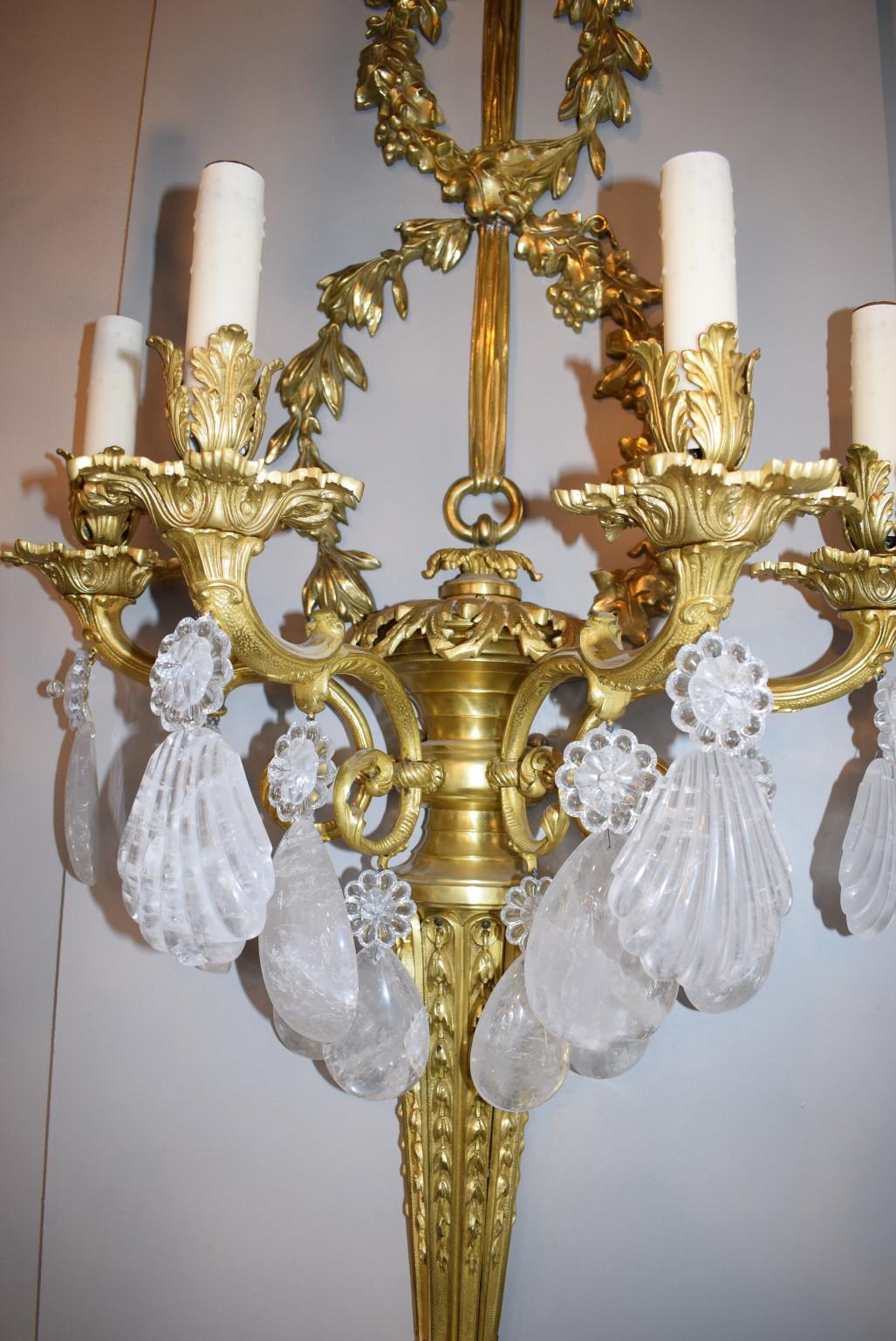 French Antique Rock Crystal and Gilt Bronze Sconces