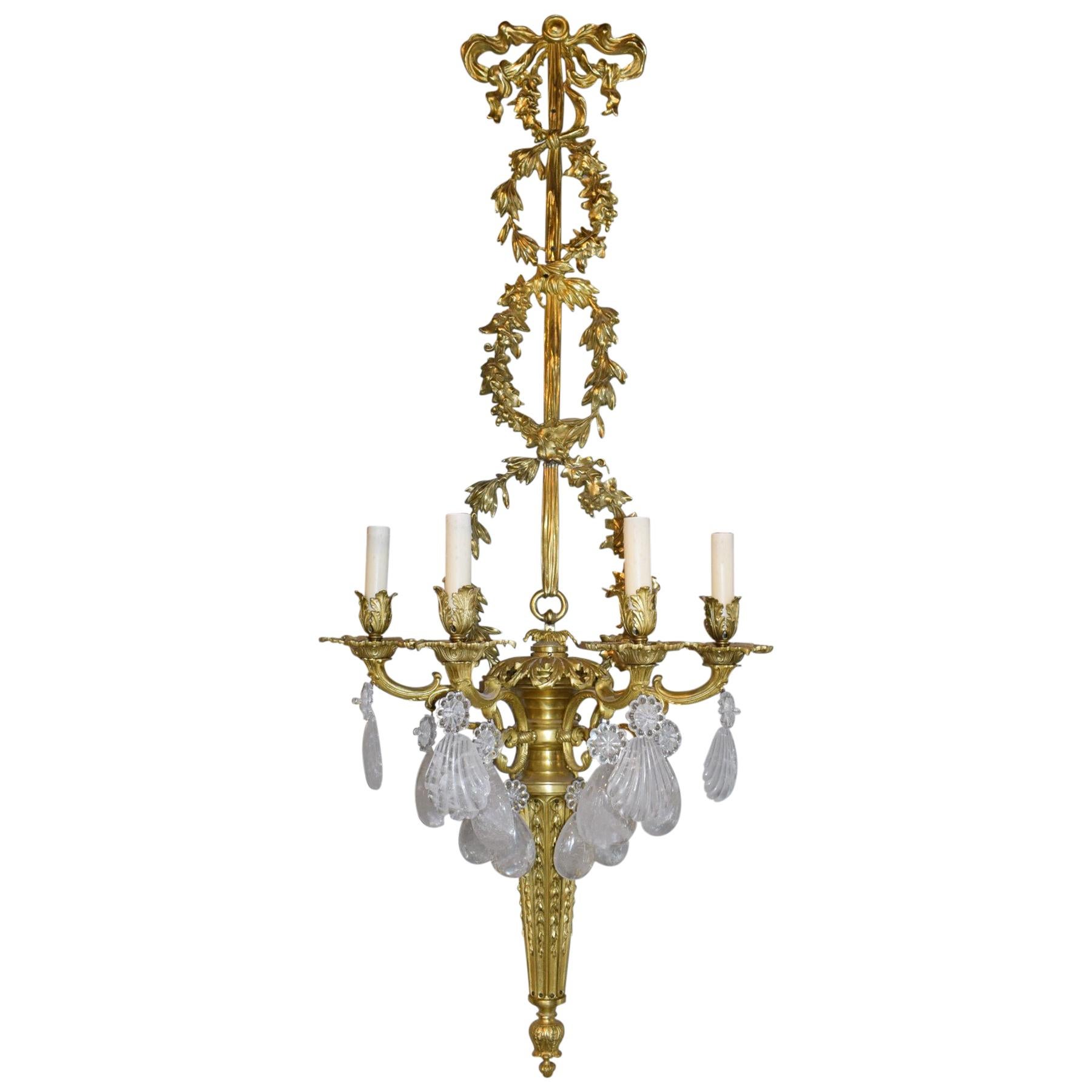 Antique Rock Crystal and Gilt Bronze Sconces