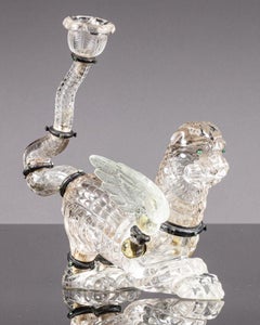 Antique Rock Crystal Candlestick Chimera with Silver and Emeralds