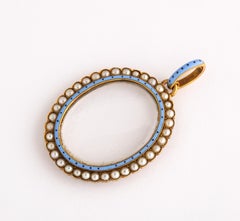 Antique Rock Crystal Enamel Natural Pearl Pendant by Guiliano 18kt