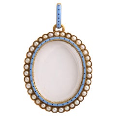 Antique Rock Crystal Enamel Natural Pearl Pendant by Guiliano 18kt