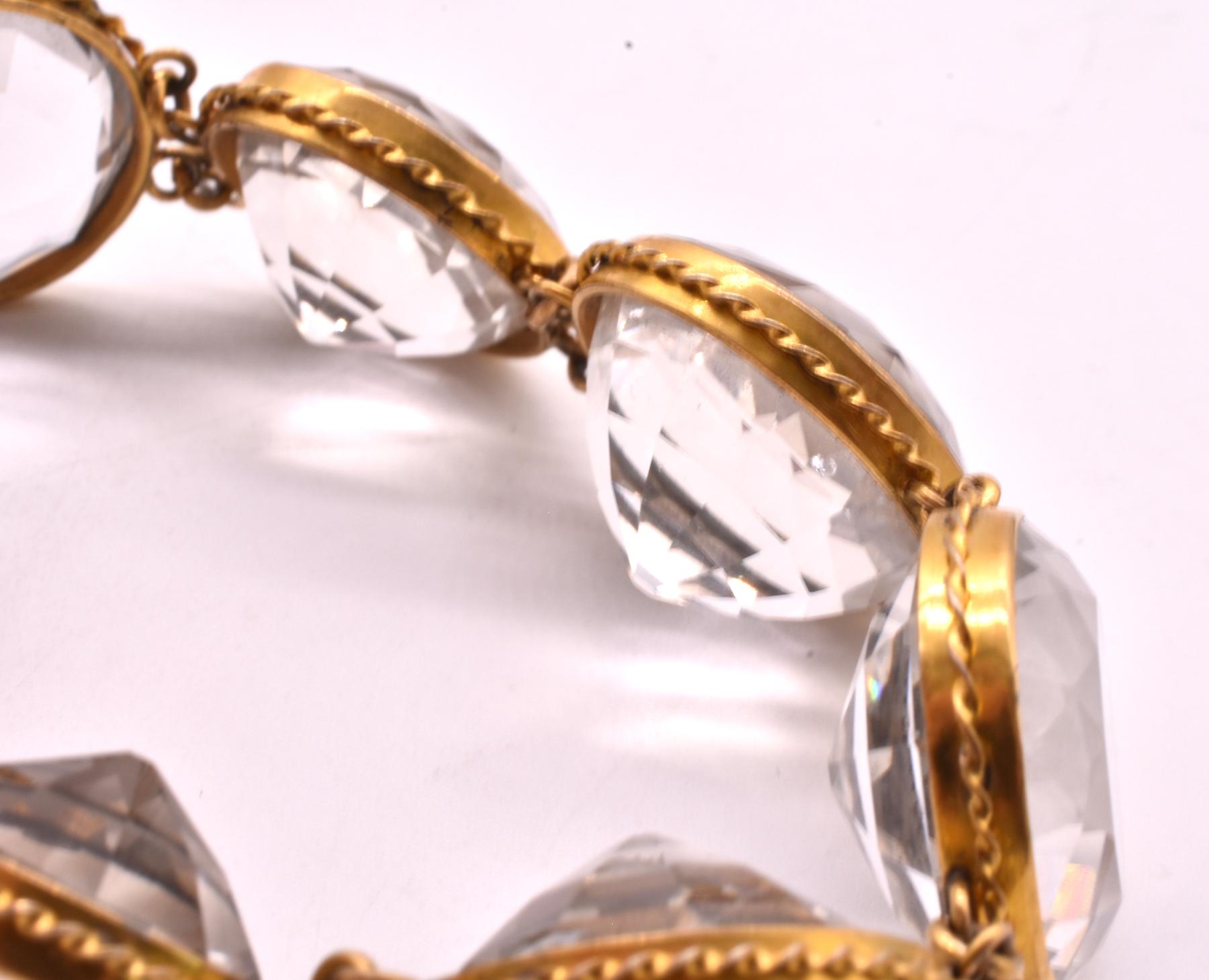 Late Victorian Antique Rock Crystal Gilt Metal bracelet For Sale
