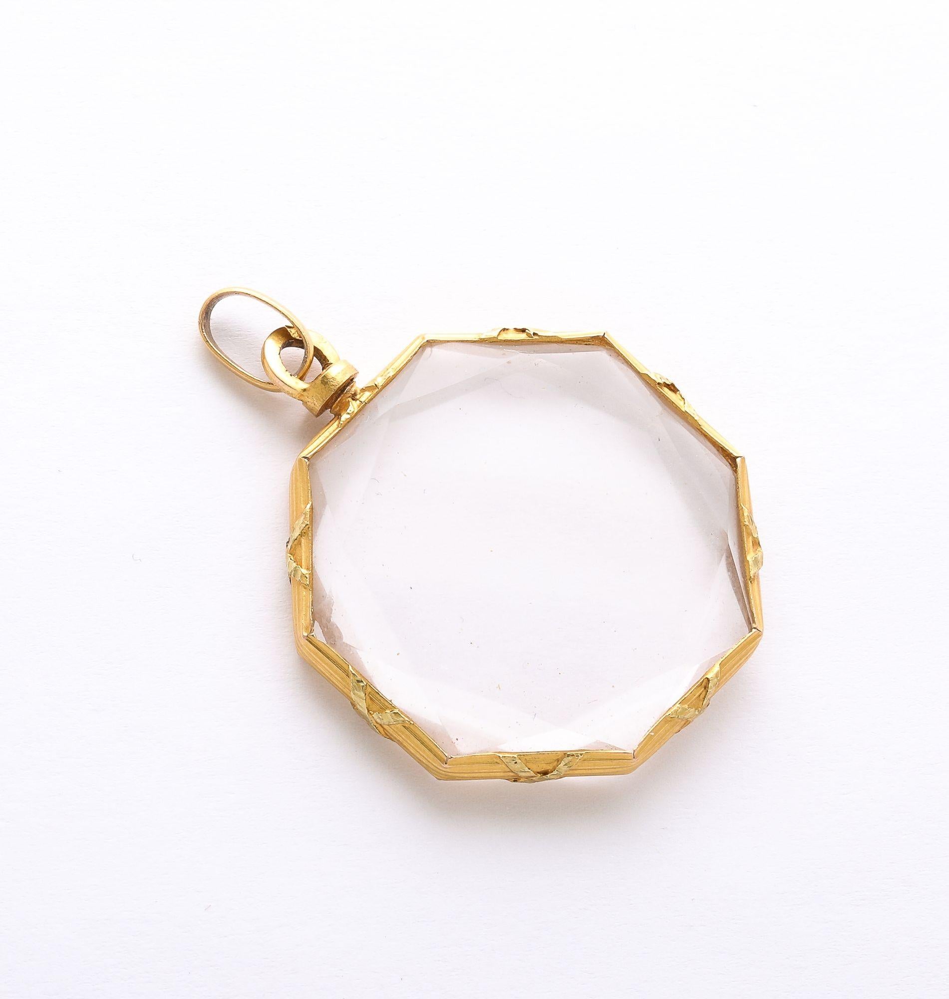 French Antique Rock Crystal Octagonal Locket With Gold Frame In Good Condition In New York, NY