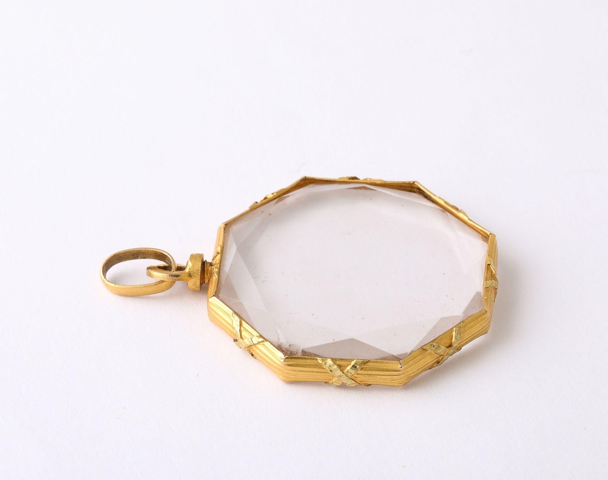 French Antique Rock Crystal Octagonal Locket With Gold Frame 1