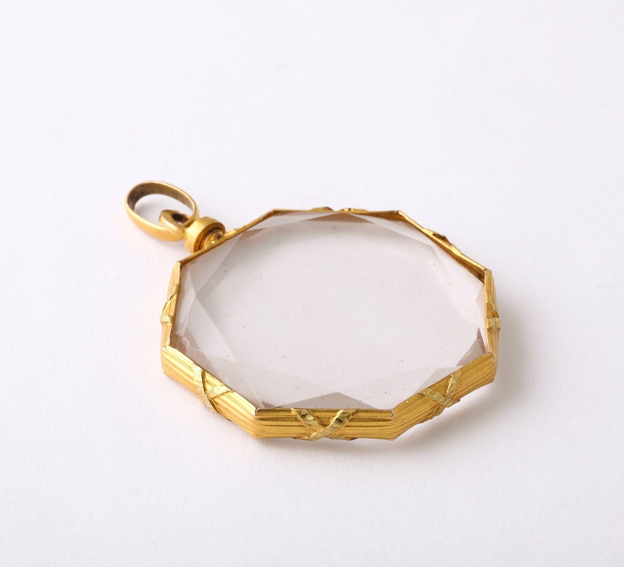 French Antique Rock Crystal Octagonal Locket With Gold Frame 2