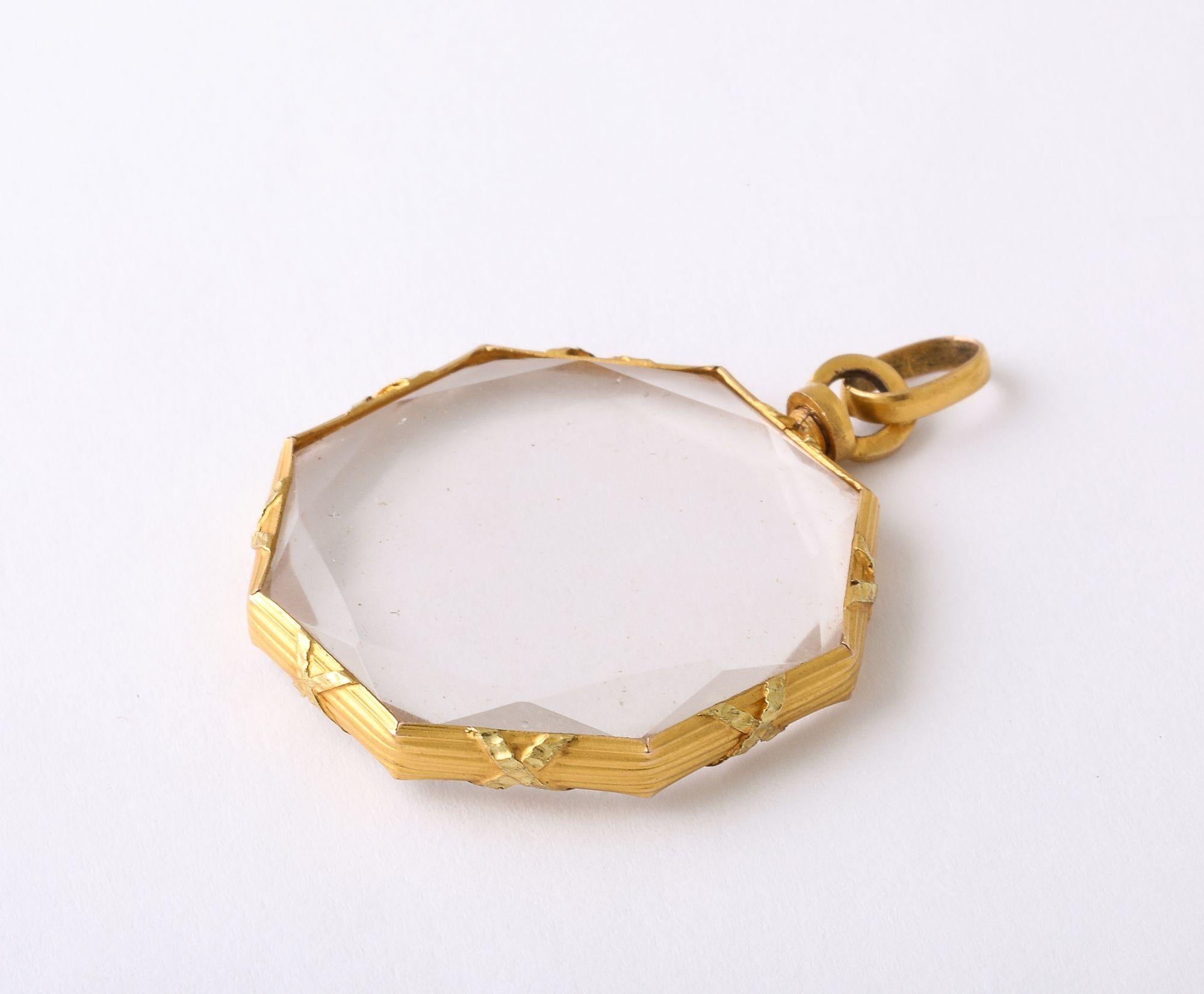 French Antique Rock Crystal Octagonal Locket With Gold Frame 3