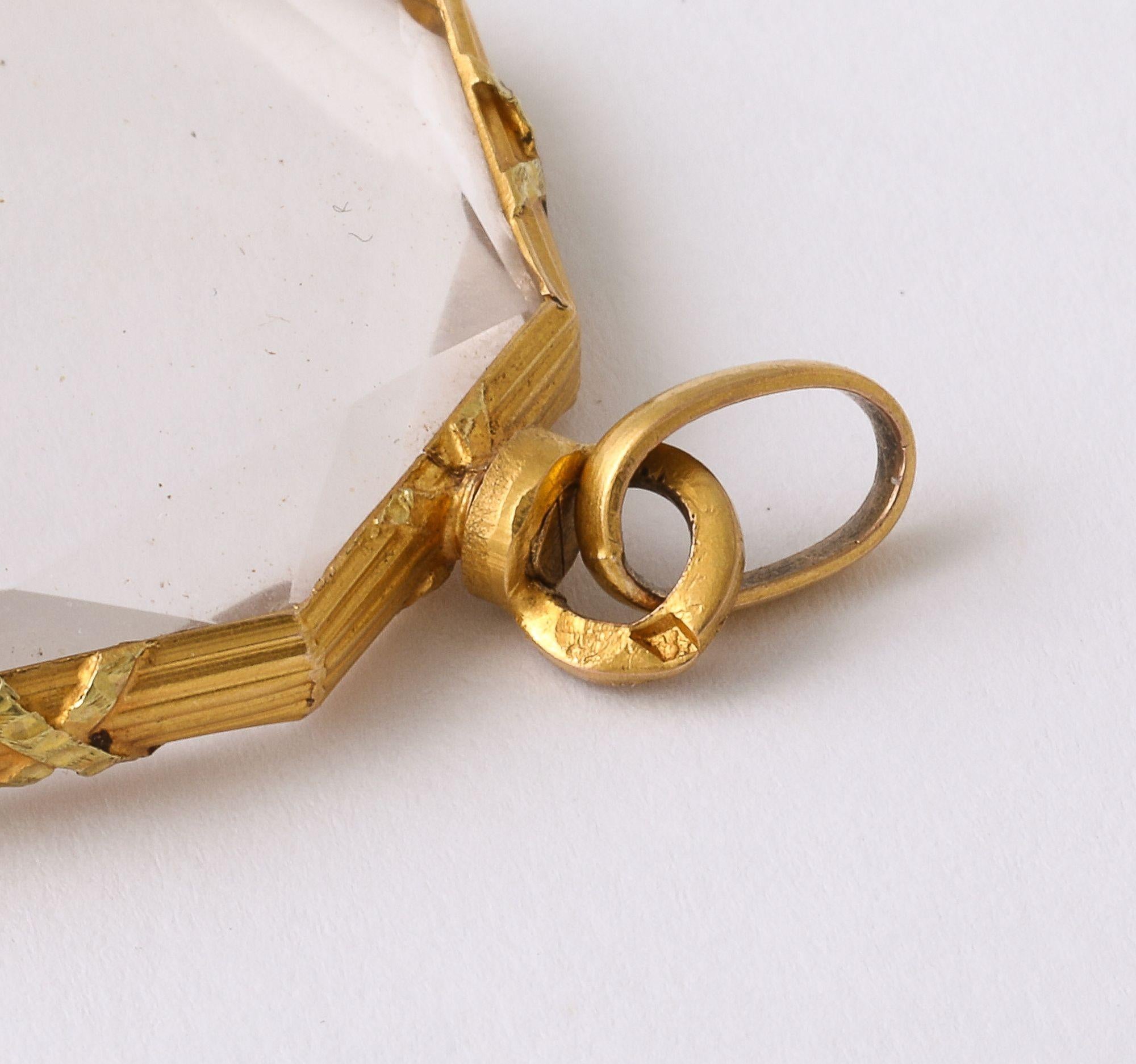 French Antique Rock Crystal Octagonal Locket With Gold Frame 4