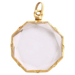 French Antique Rock Crystal Octagonal Locket With Gold Frame