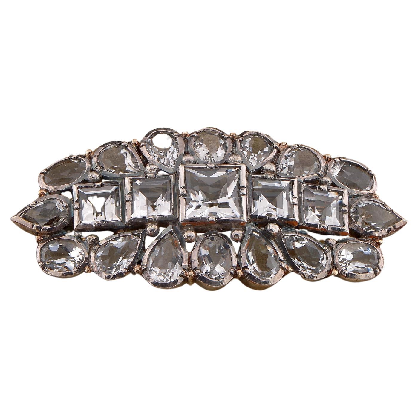 Antique Rock Crystal Portuguese Brooch Gold Silver  For Sale