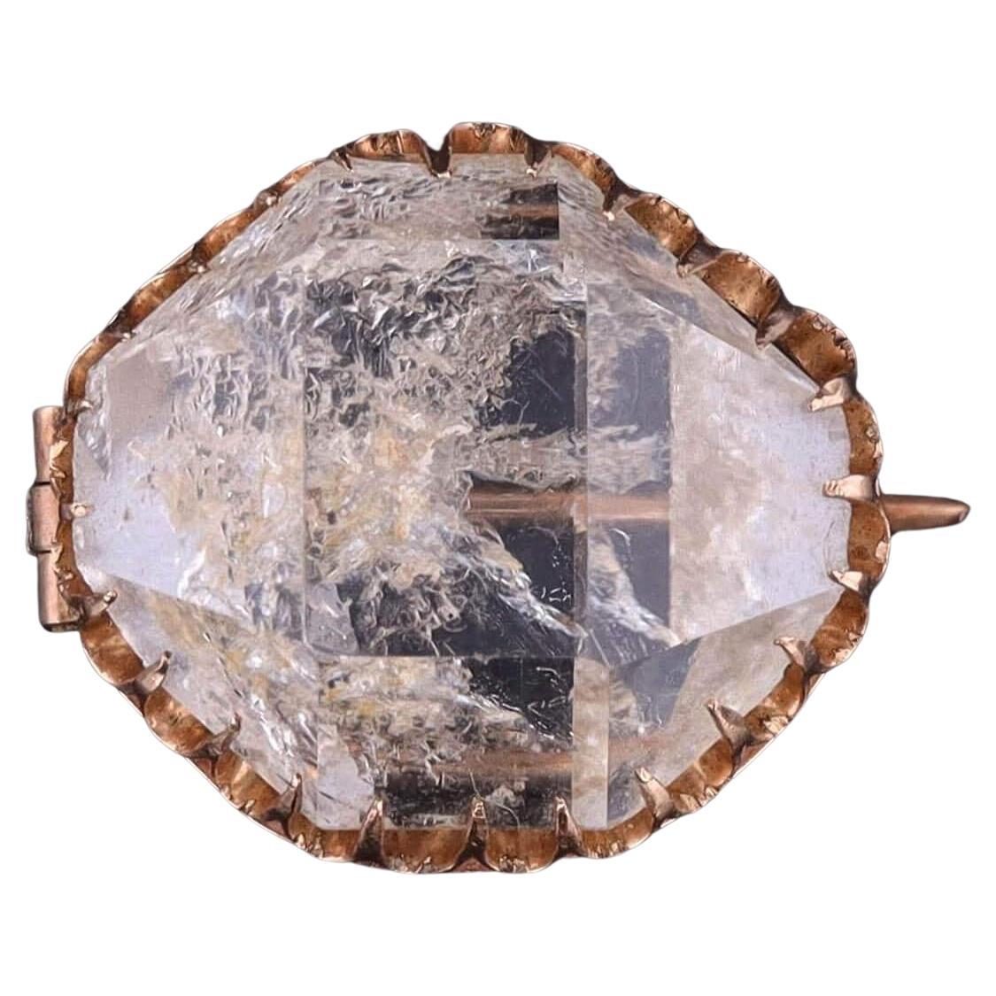 Antike Bergkristall Quarz Brosche aus 10k Gold