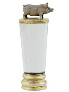 Antique Rock Crystal Silver Mounted Pig Seal