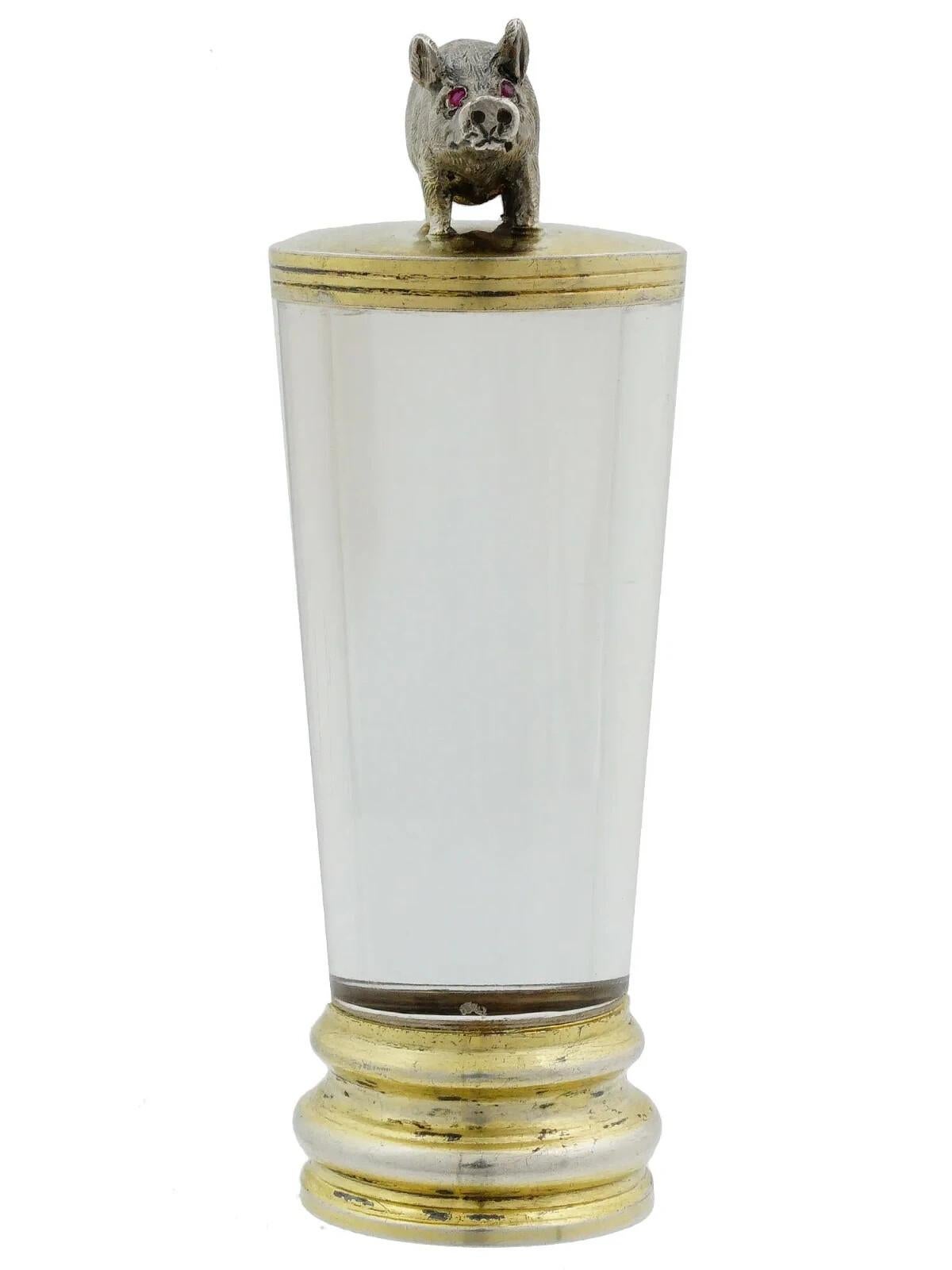 Antique Rock Crystal Silver Mounted Pig Seal In Good Condition For Sale In New York, NY