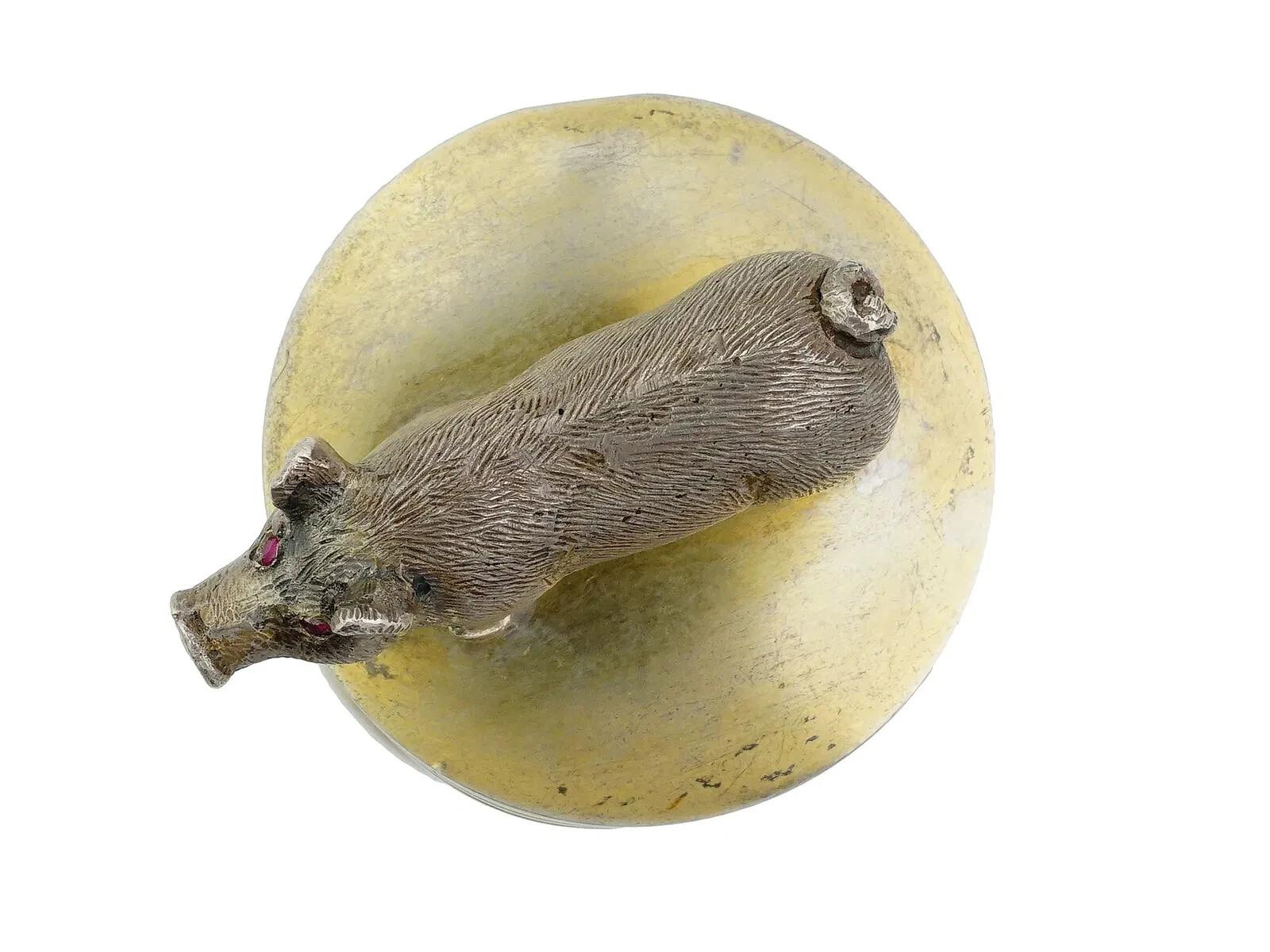 19th Century Antique Rock Crystal Silver Mounted Pig Seal For Sale